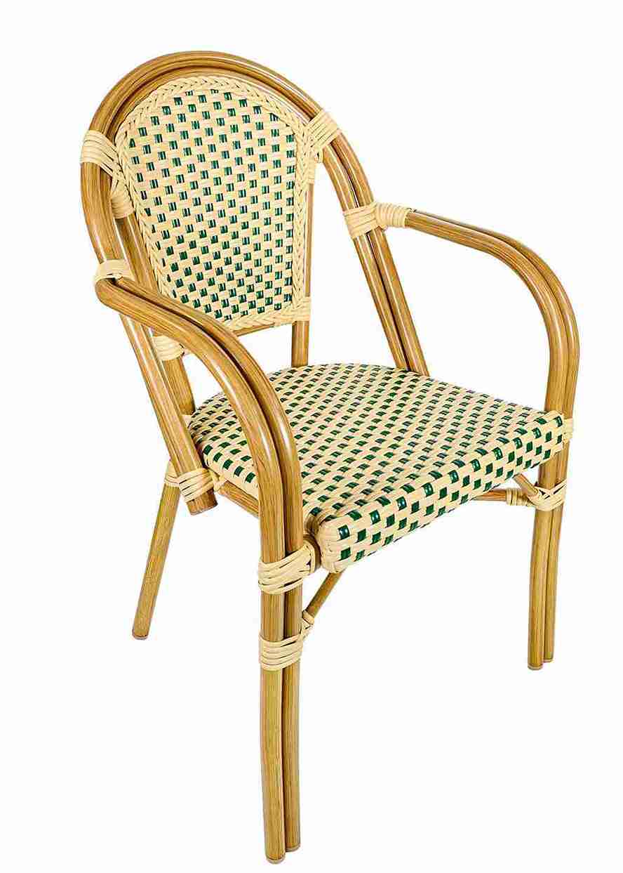 Toulouse Beige and Green French Bistro Patio Dining Chair with Arms CBPAW-AX-T