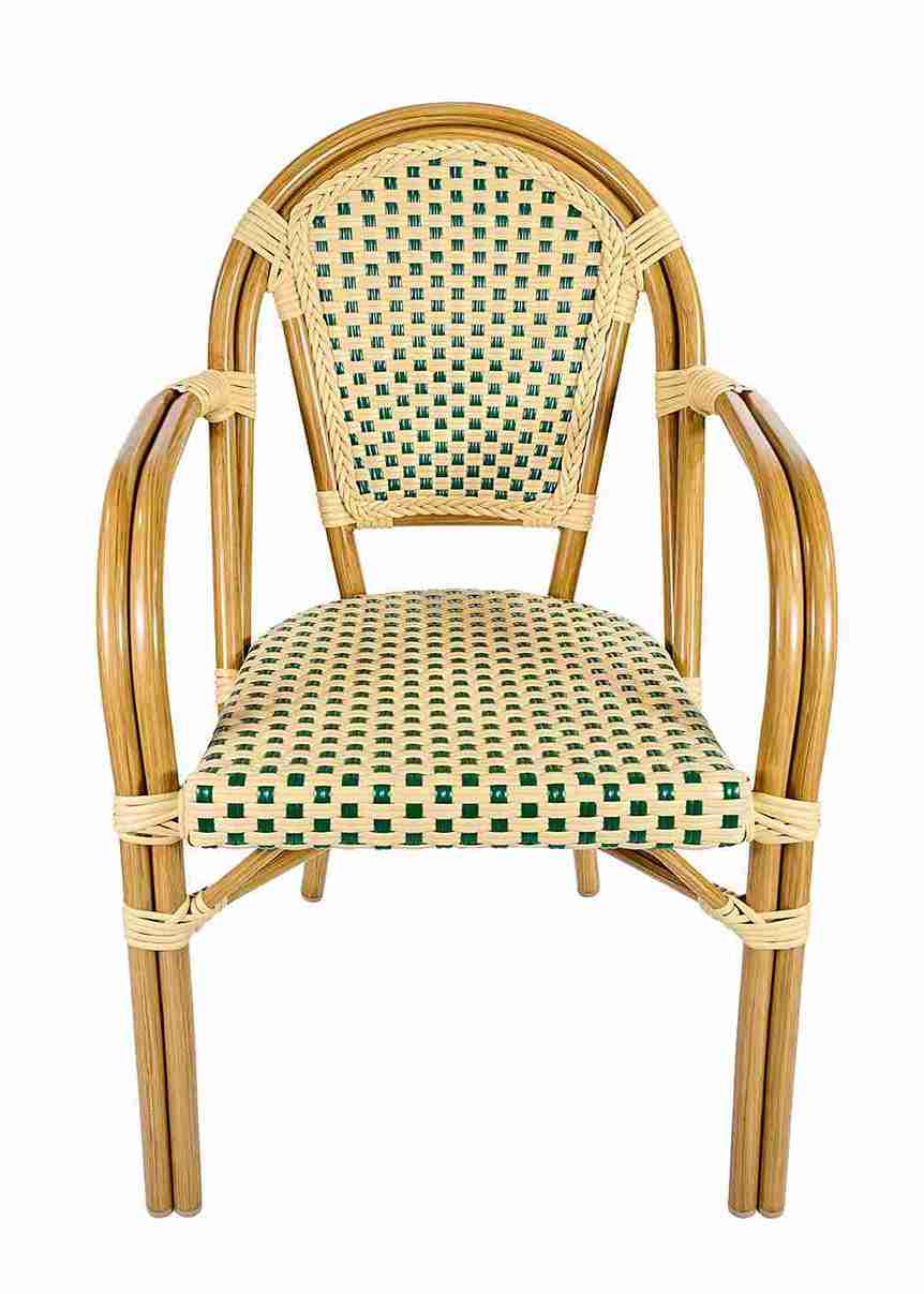 Toulouse Beige and Green French Bistro Patio Dining Chair with Arms CBPAW-AX-T