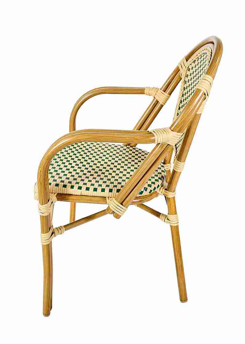 Toulouse Beige and Green French Bistro Patio Dining Chair with Arms CBPAW-AX-T