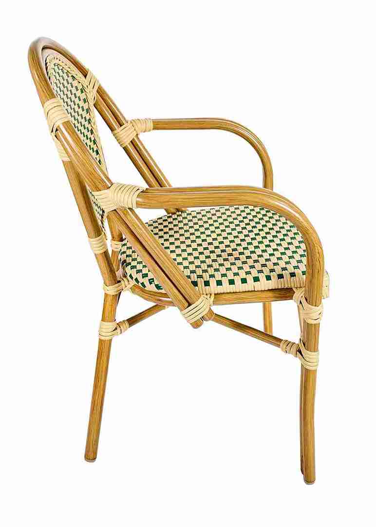 Toulouse Beige and Green French Bistro Patio Dining Chair with Arms CBPAW-AX-T