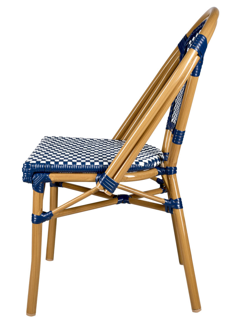 Blue and White, Armless, French Bistro Patio Dining Chair by Chivari CBPBLU-AX-T