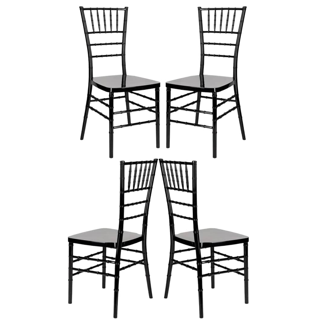 Chivari Black Resin Steel Skeleton™ Chiavari Chair- 4 Pack - Some Assembly Required CCRB-U4-STEEL-AX-T-4
