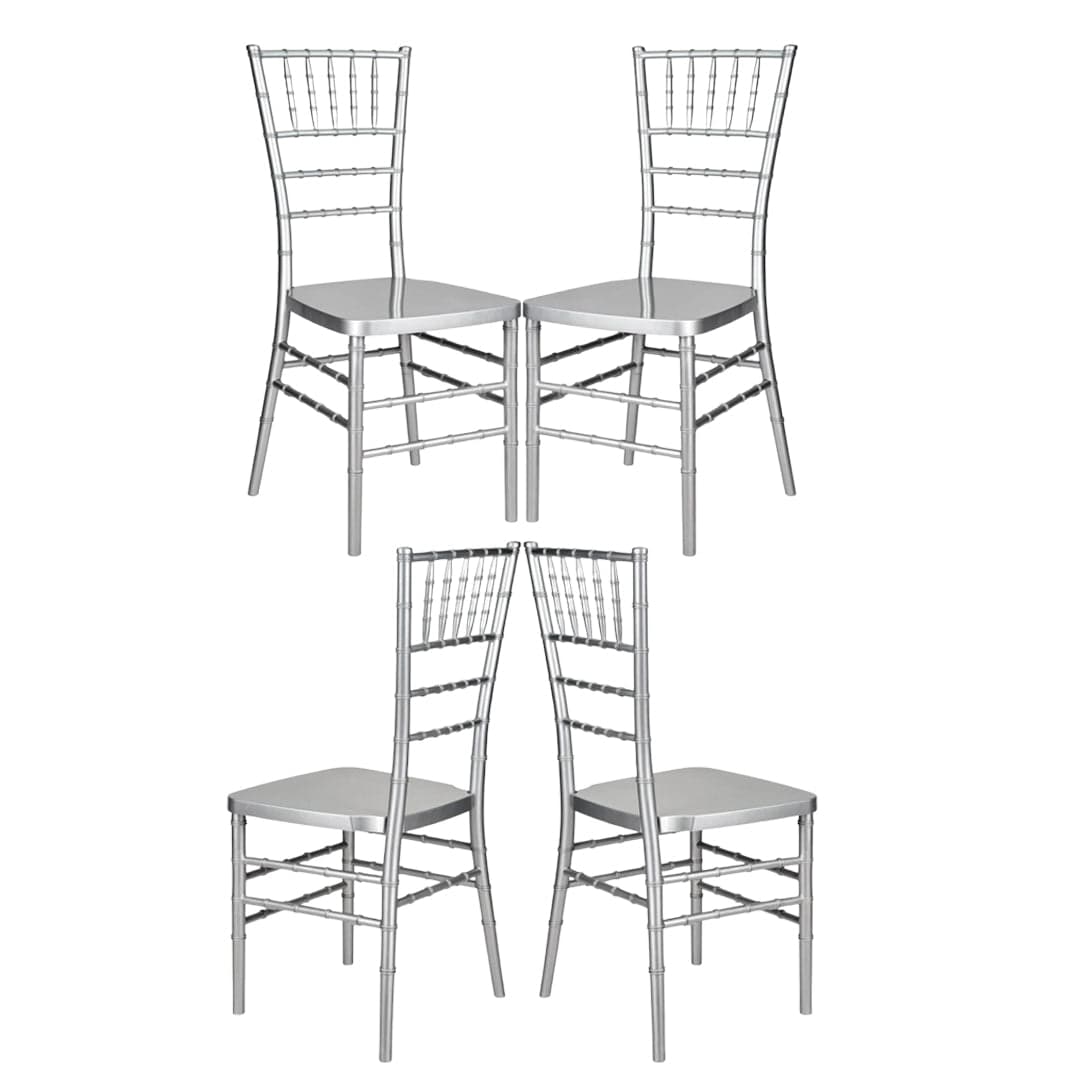 Chivari Silver Resin Steel Skeleton™ Chiavari Chair- 4 Pack - Some Assembly Required CCRS-U4-STEEL-AX-T-4