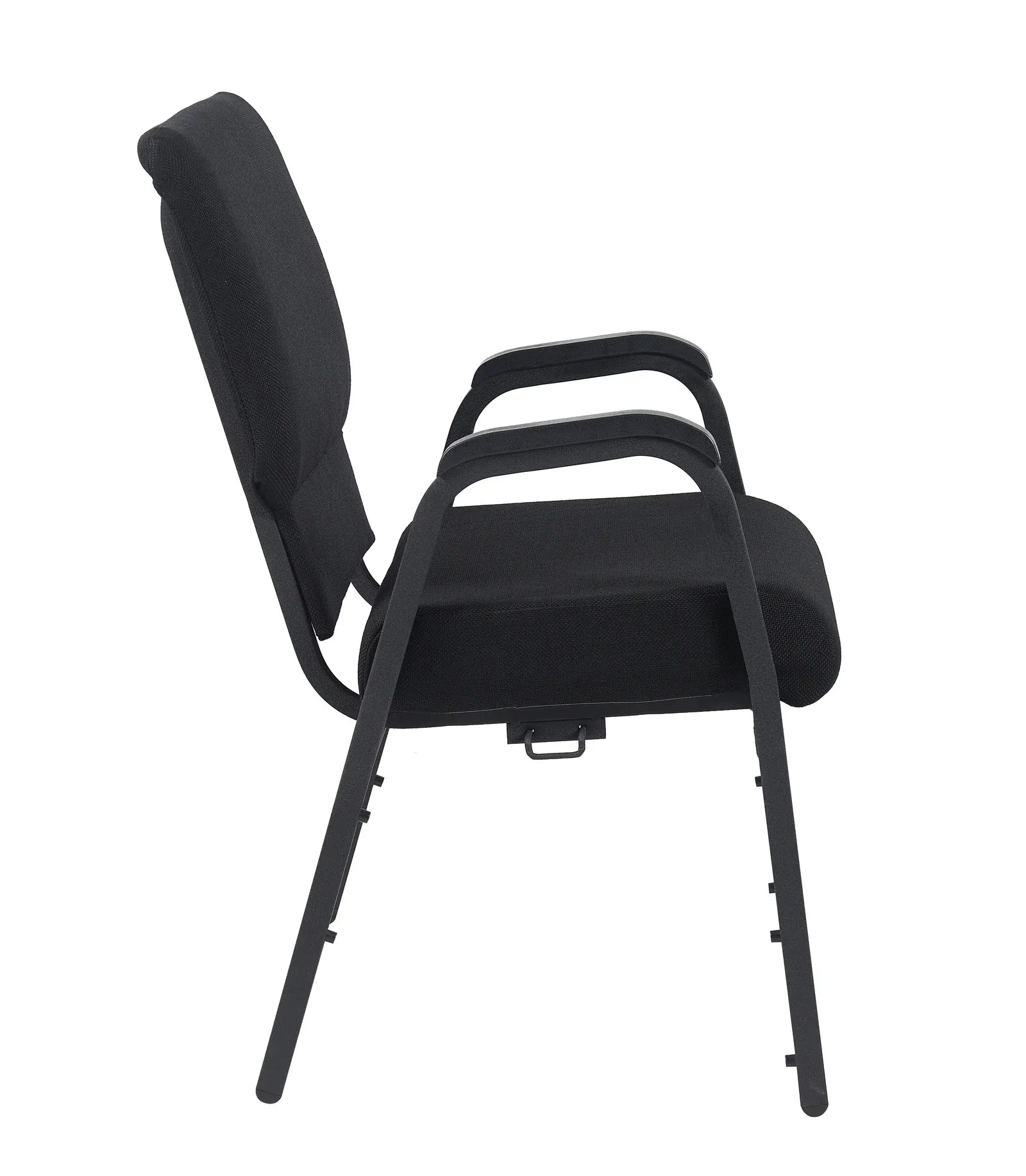 Black Fabric Church Chair with Dual Arms Cut Away Back 20.5" on Black Frame