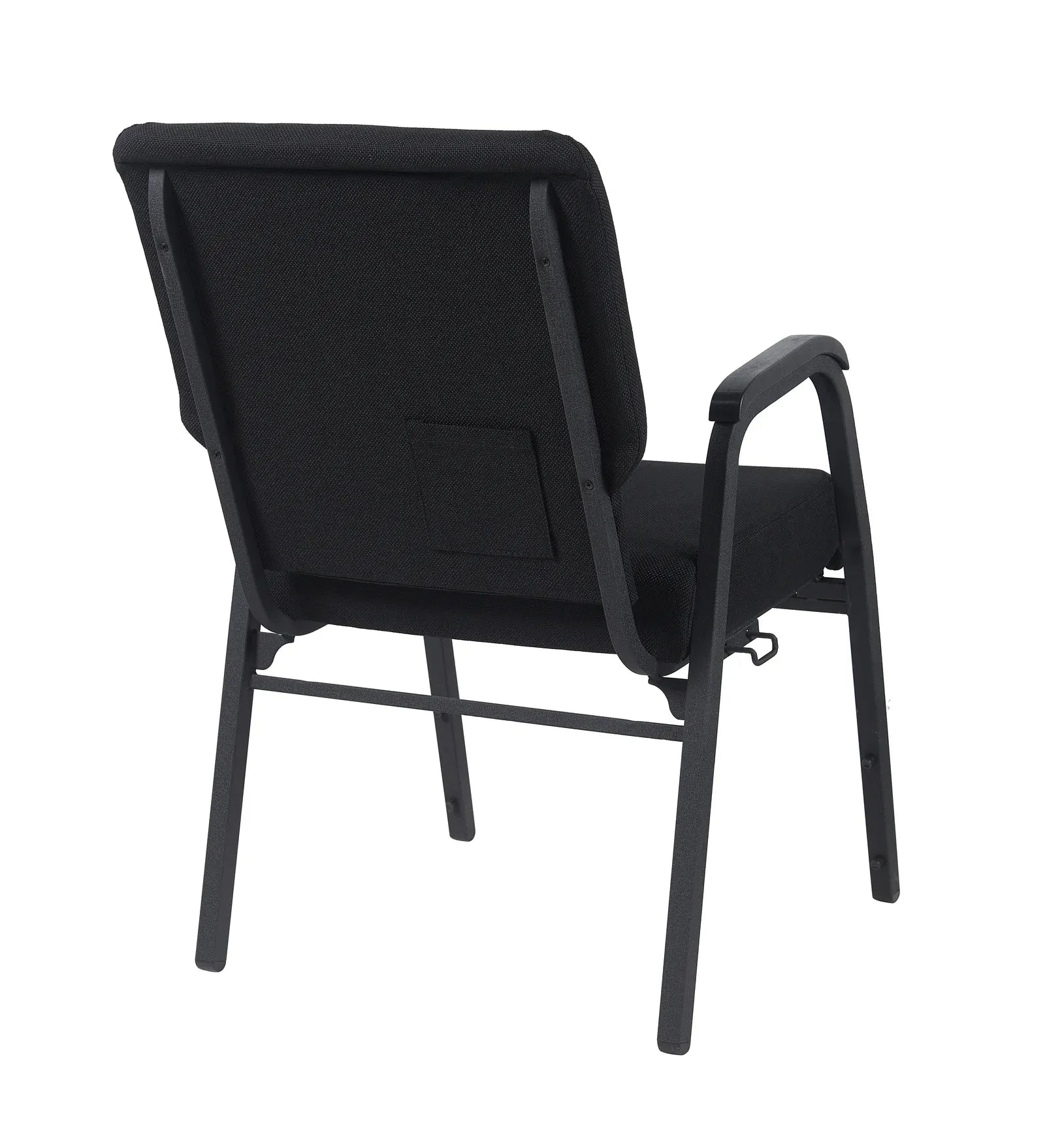 Black Fabric Church Chair with Dual Arms Cut Away Back 20.5" on Black Frame