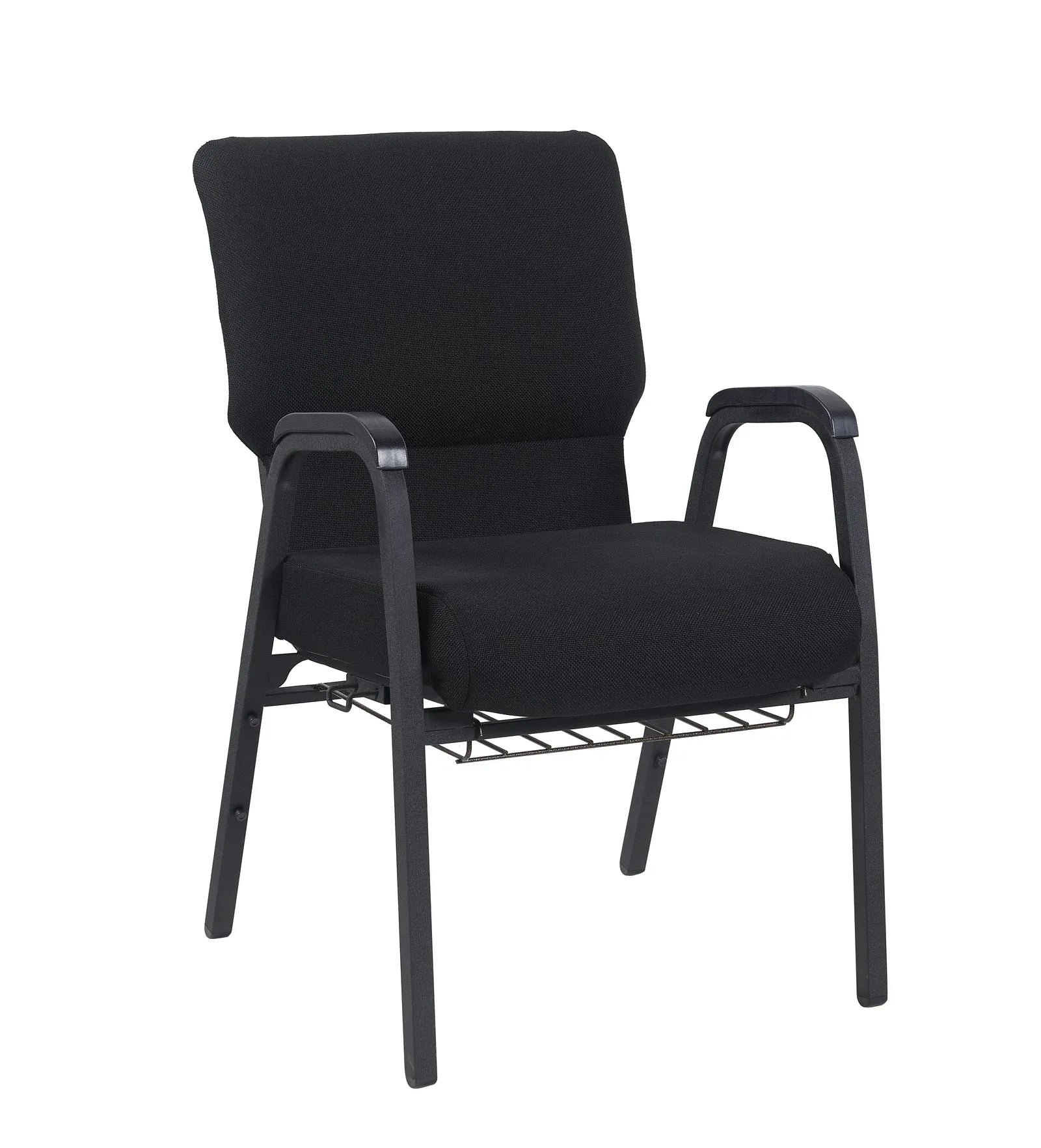 Black Fabric Church Chair with Dual Arms Cut Away Back 20.5