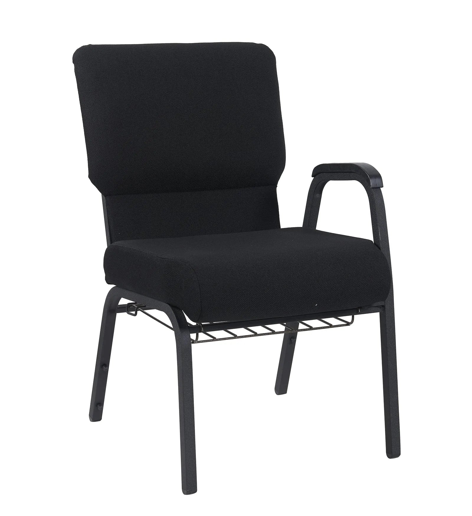 Black Fabric Church Chair with Left Arm  Cut Away Back 20.5