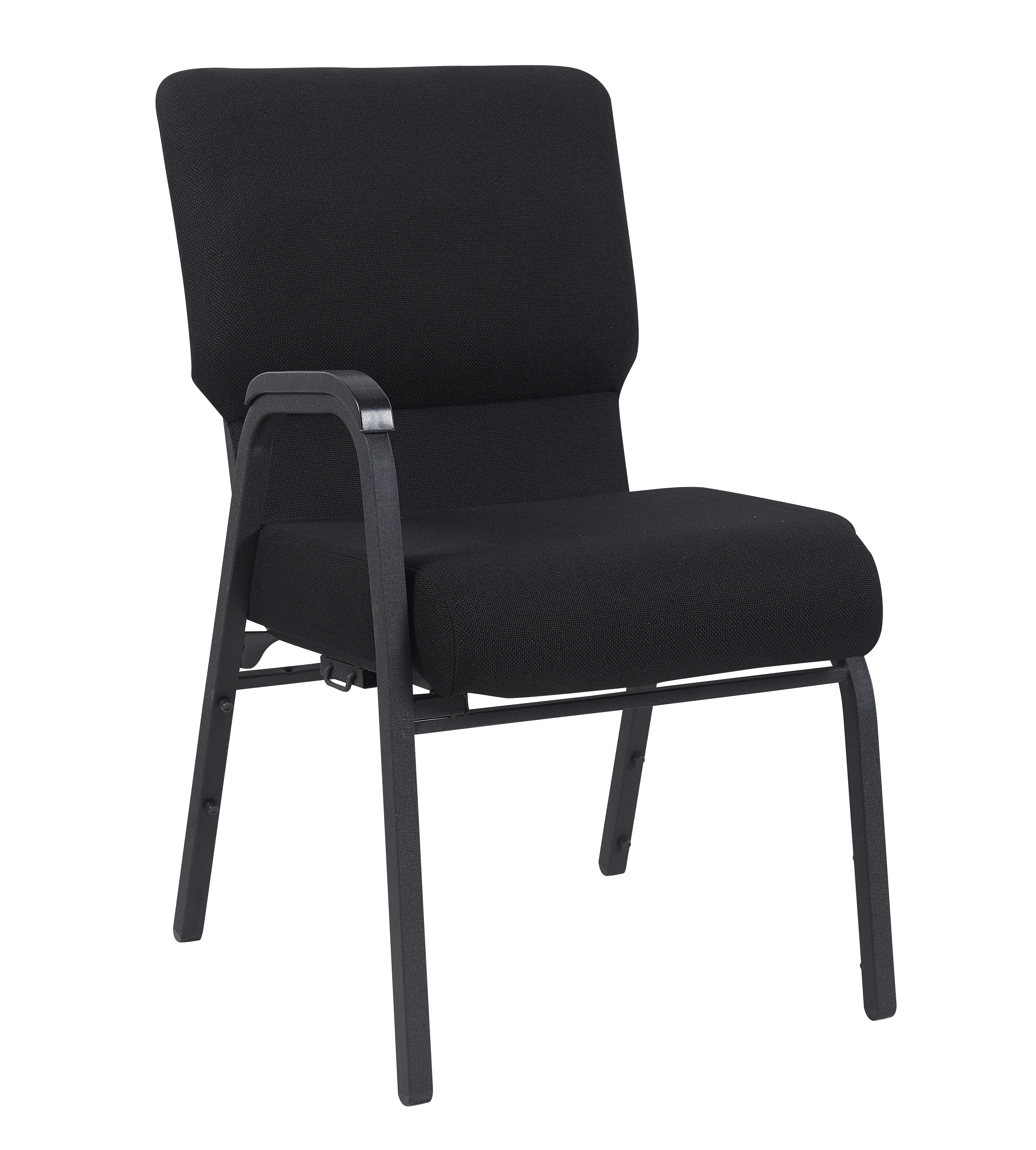 Black Fabric Church Chair with Right Arm Cut Away Back 20.5" on Black Frame