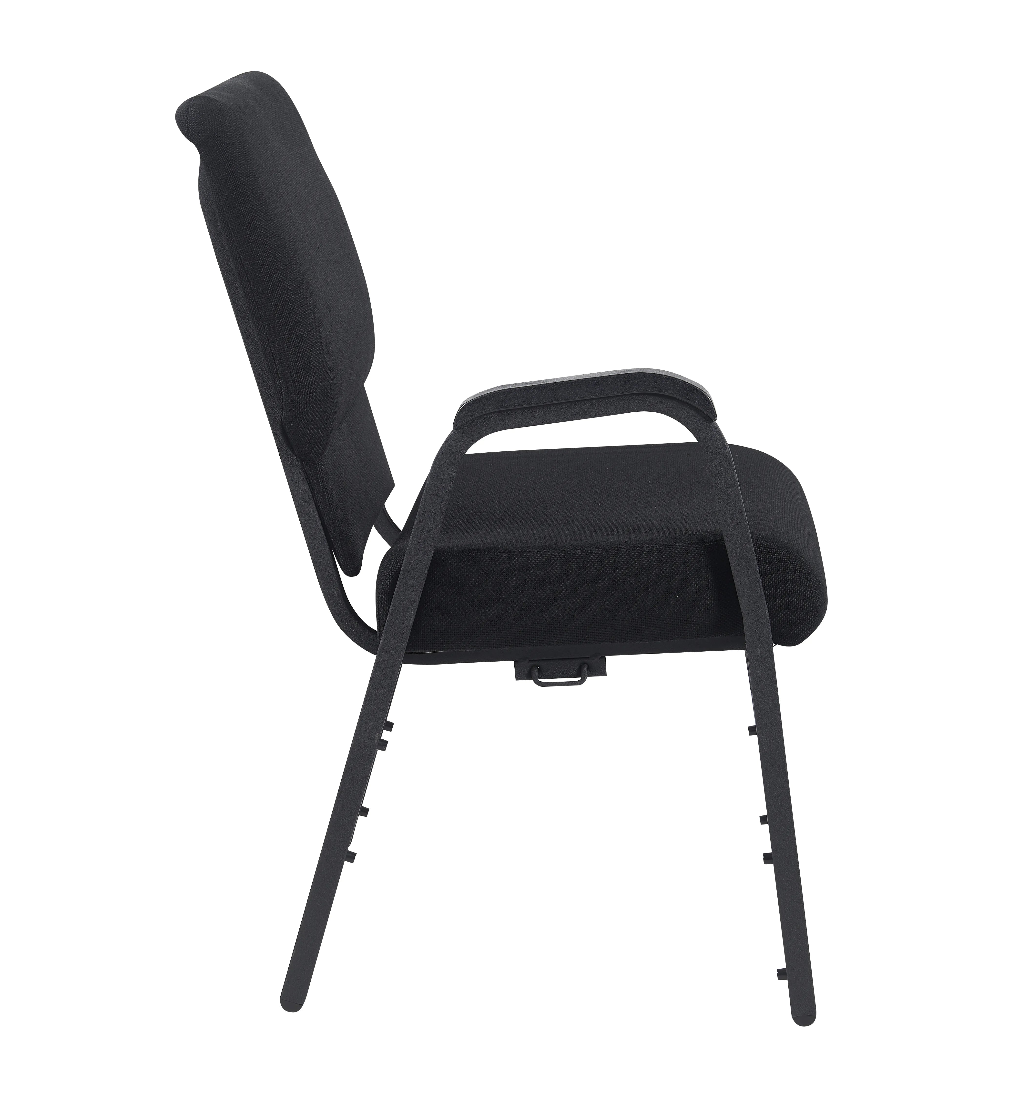 Black Fabric Church Chair with Right Arm Cut Away Back 20.5" on Black Frame