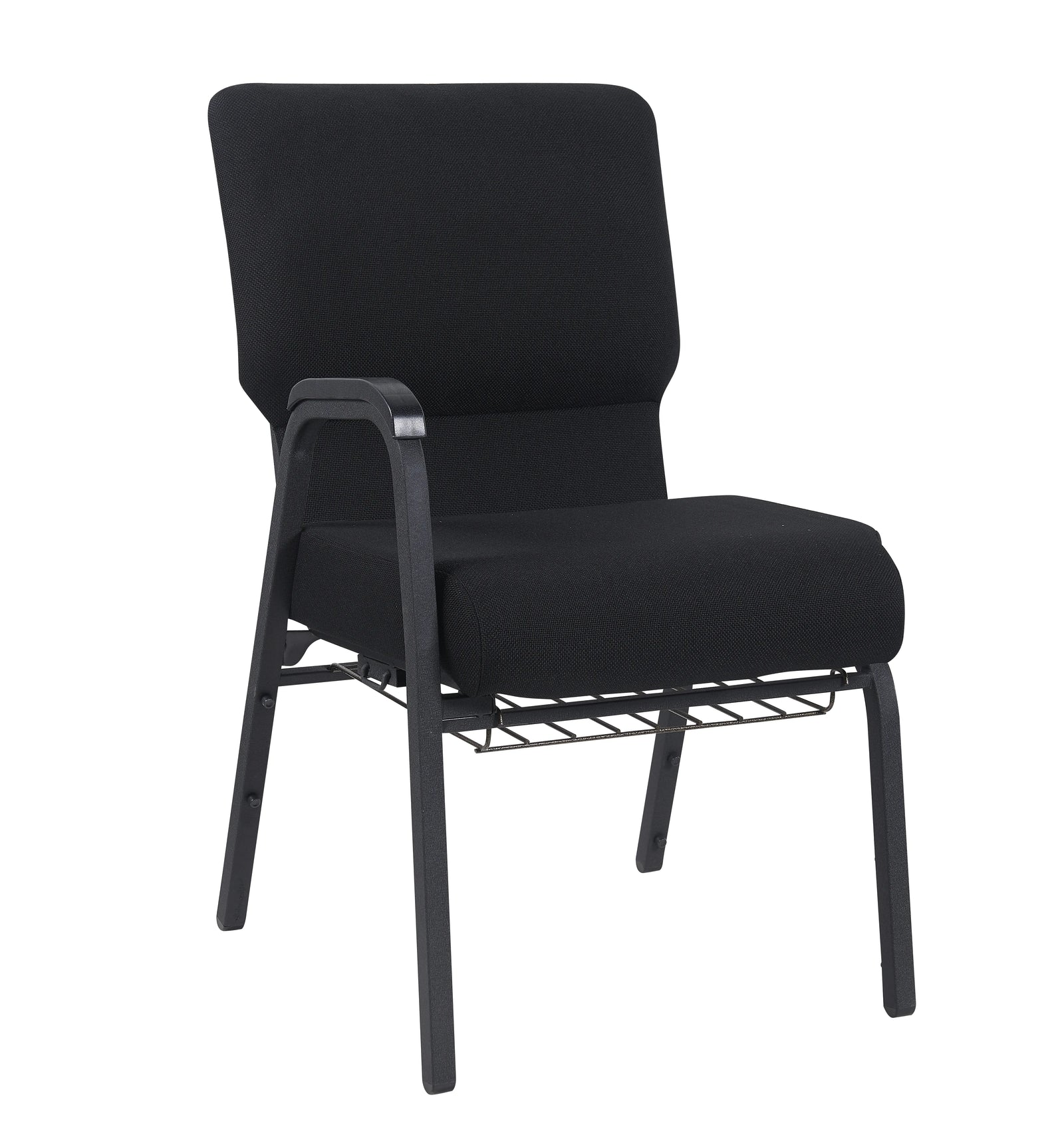 Black Fabric Church Chair with Right Arm Cut Away Back 20.5