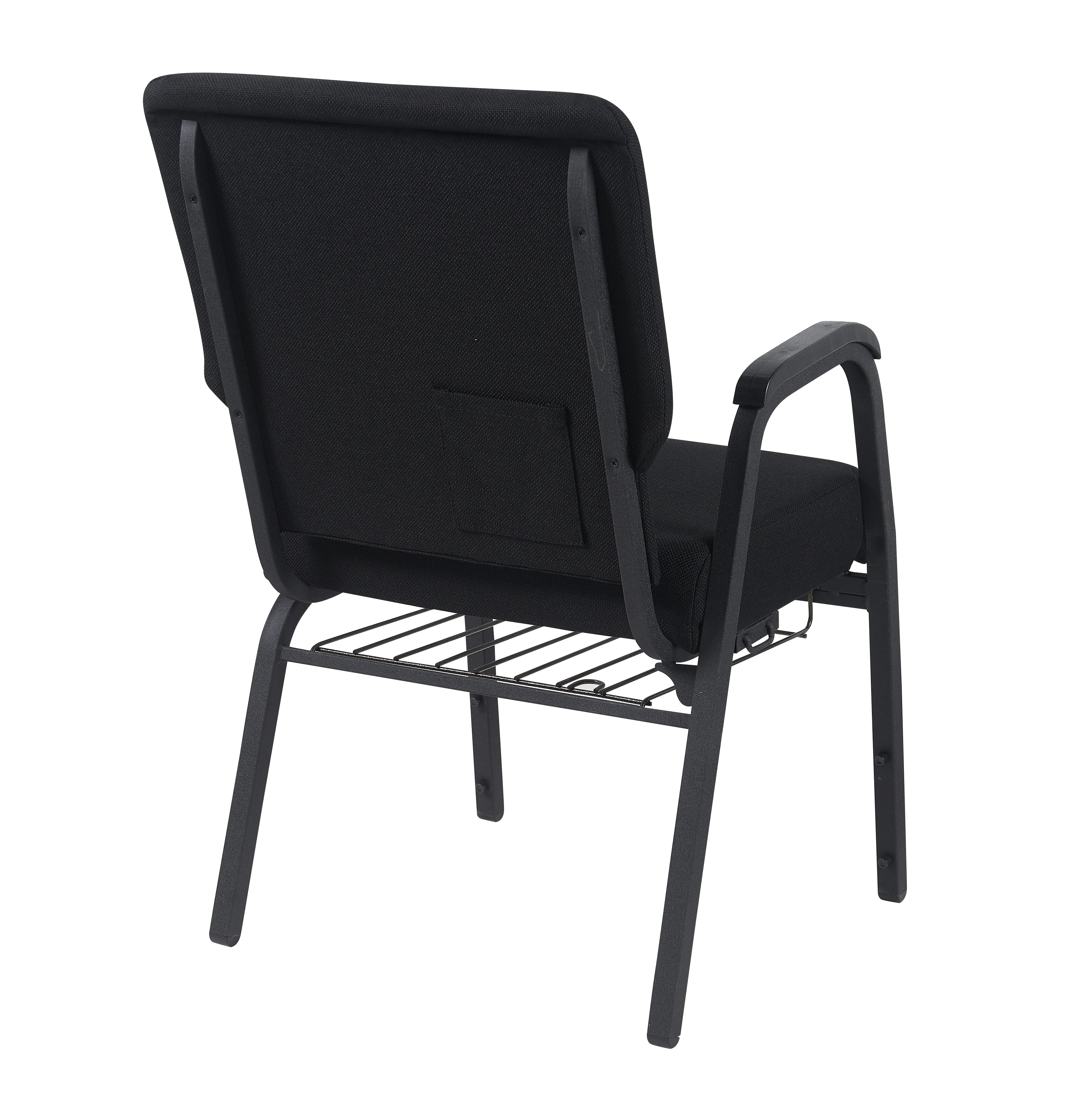 Black Fabric Church Chair with Right Arm Cut Away Back 20.5" on Black Frame