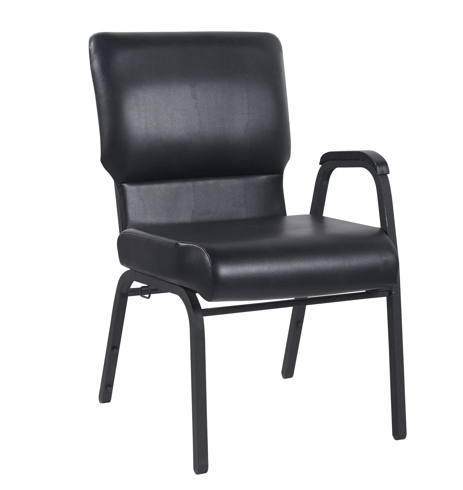 Black Vinyl  Church Chair with Left Arm Cut Away Back 20.5