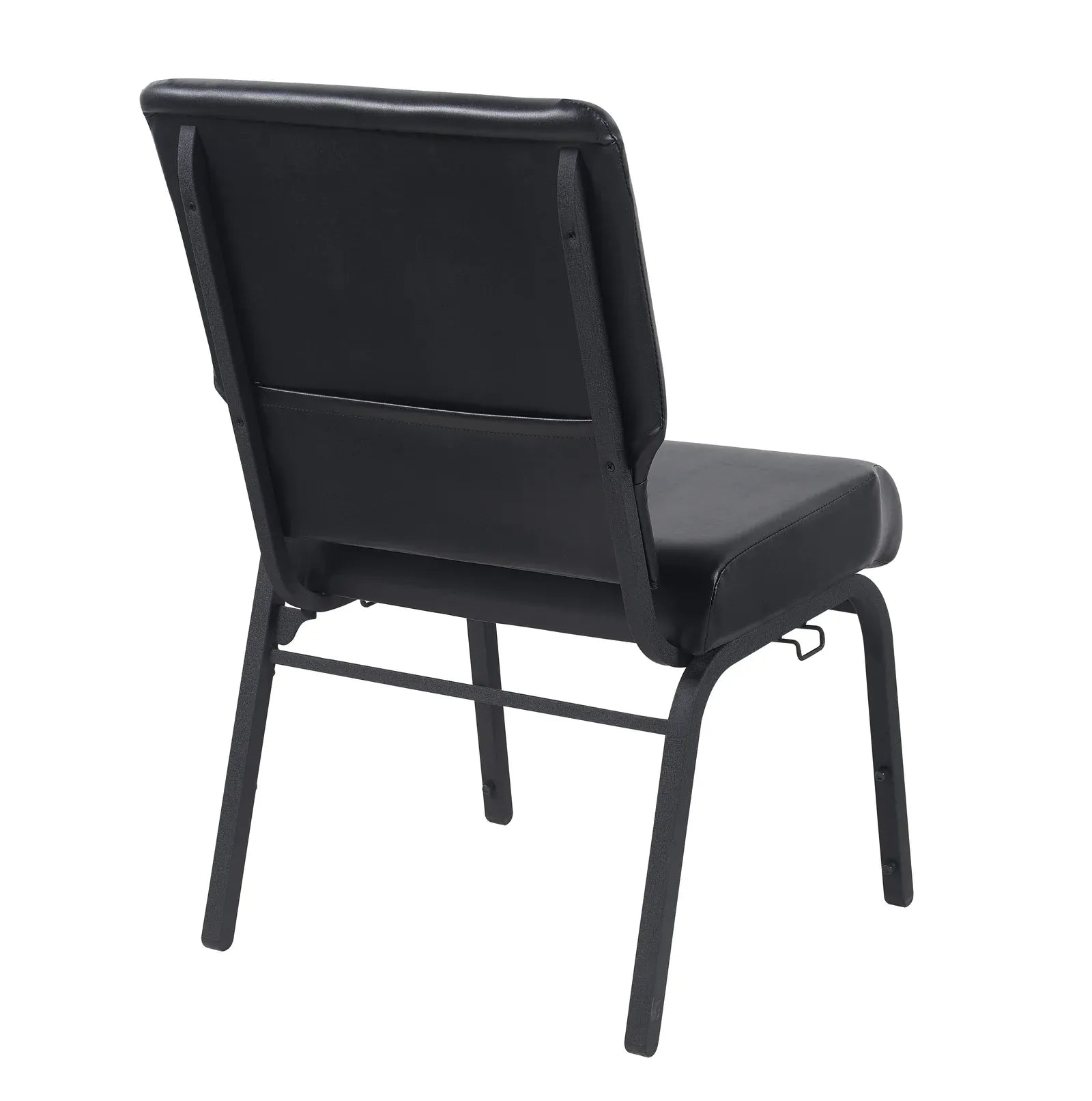 Black Vinyl  Church Chair with Left Arm Cut Away Back 20.5" on Black Frame