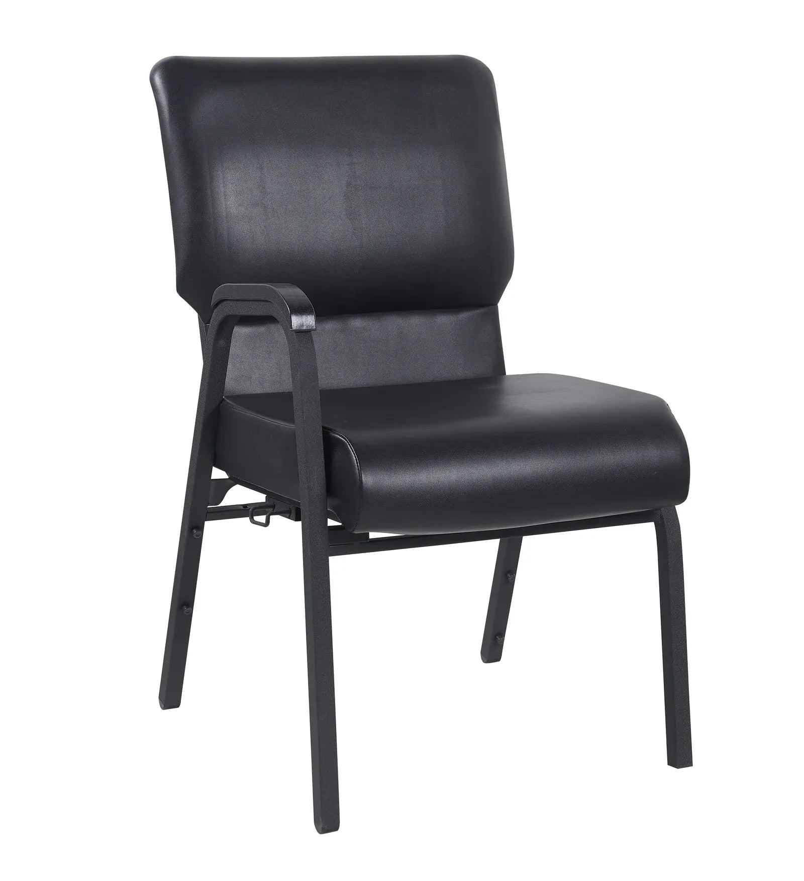 Black Vinyl Church Chair with Right Arm Cut Away Back 20.5