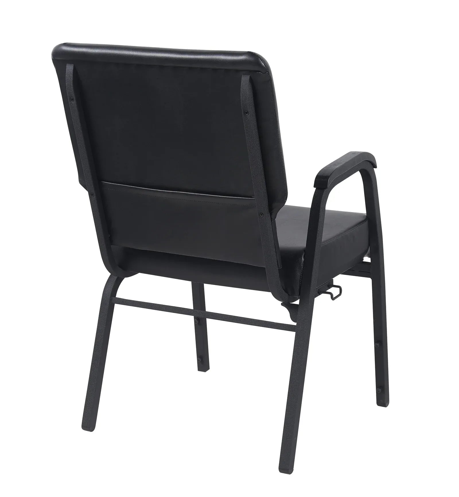 Black Vinyl Church Chair with Right Arm Cut Away Back 20.5" on Black Frame