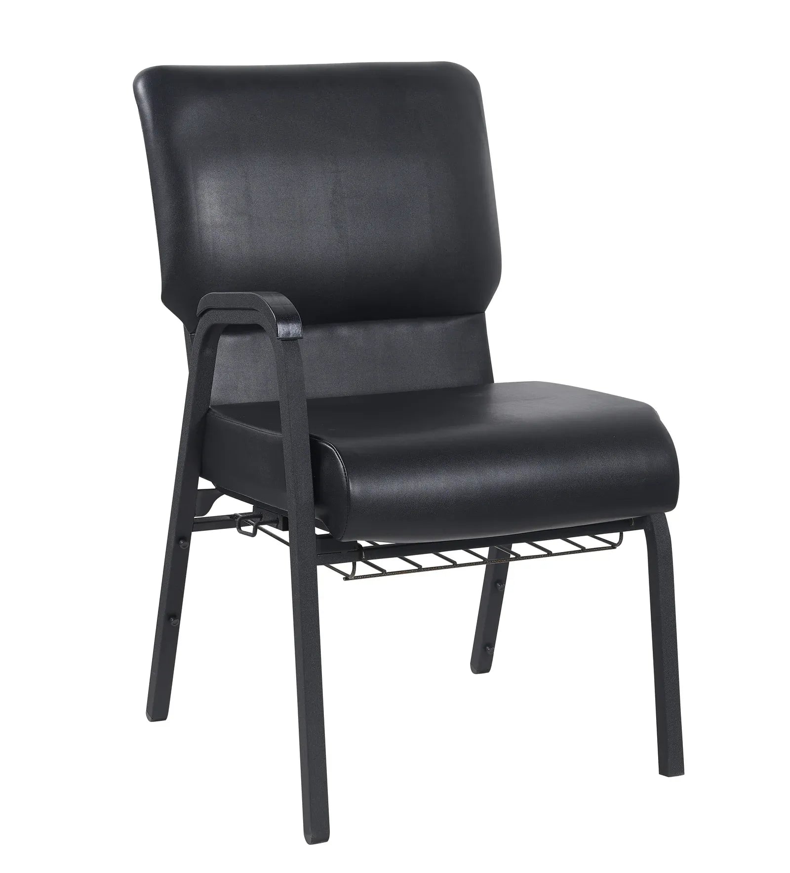 Black Vinyl Church Chair with Right Arm Cut Away Back 20.5