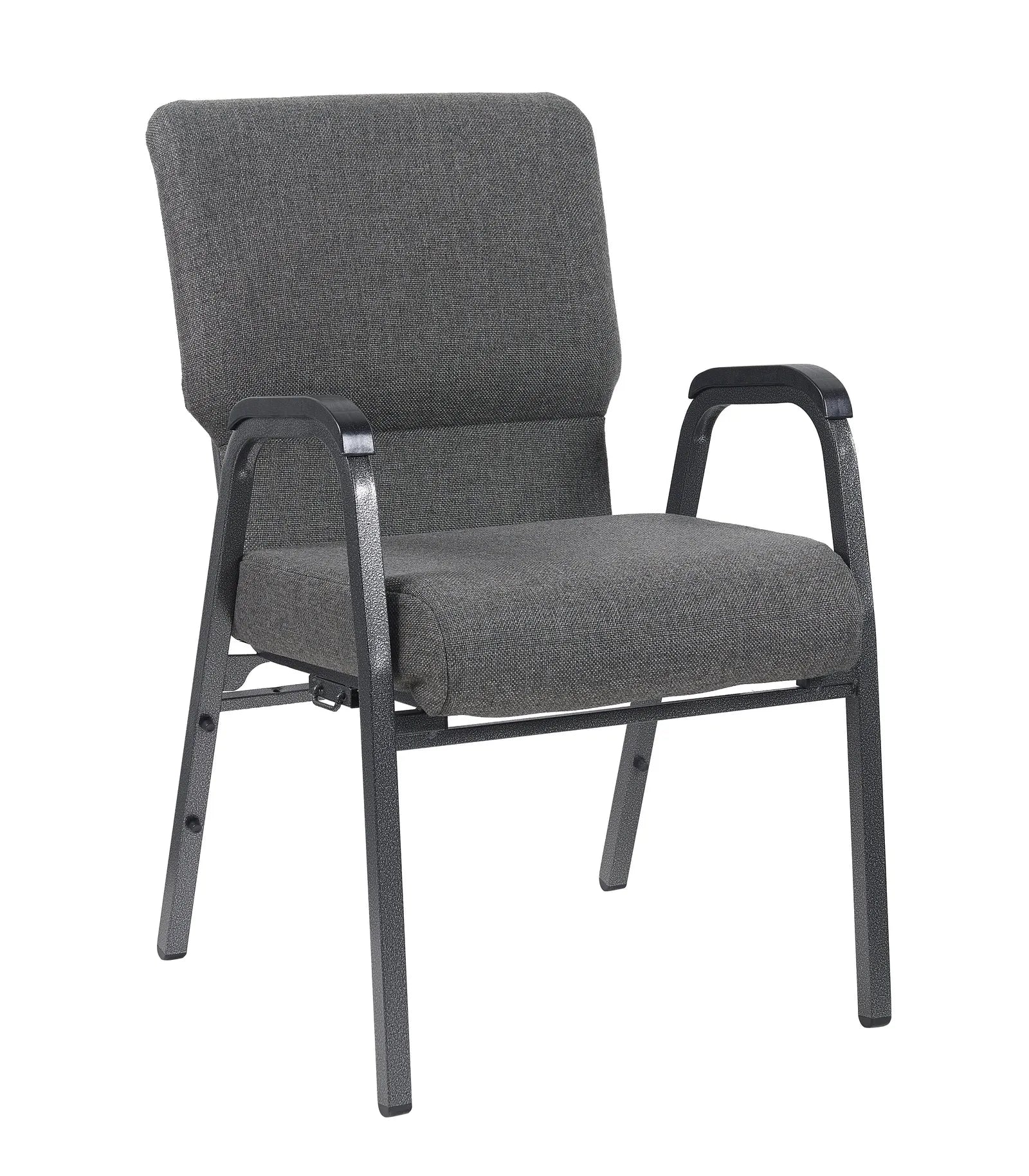 Gray Fabric Church Chair w/ Dual Arms  Cut Away Back 20.5" on Silver Vein Frame