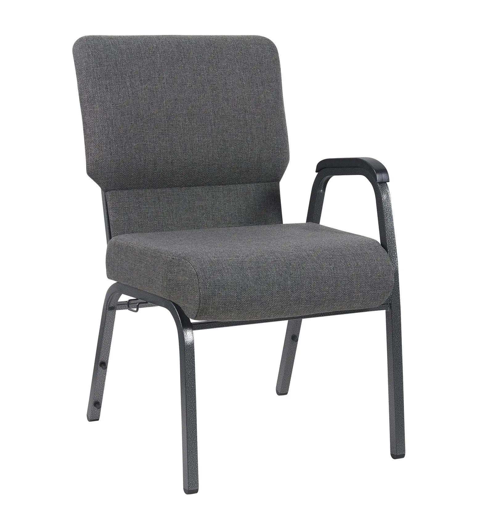 Gray Fabric Church Chair with Left Arm  Cut Away Back 20.5" on Silver Vein Frame