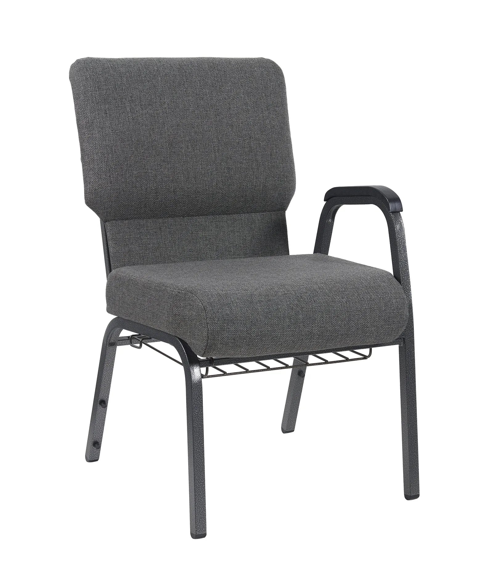 Gray Fabric Church Chair with Left Arm  Cut Away Back 20.5