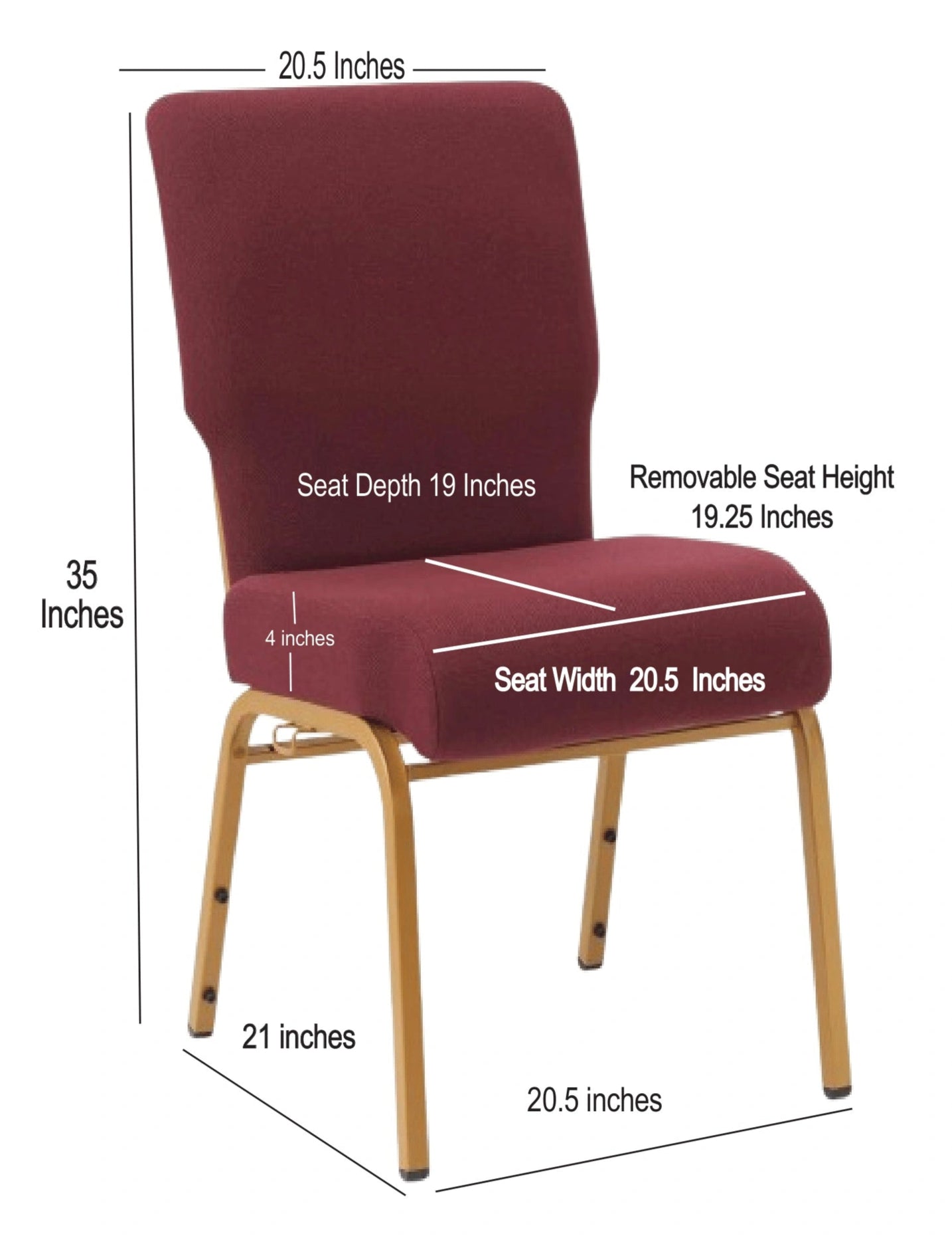 Maroon Fabric Church Chair with Full Back 20.5