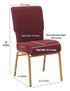 Maroon Fabric Church Chair with Full Back 20.5" Wide Gold Steel Frame