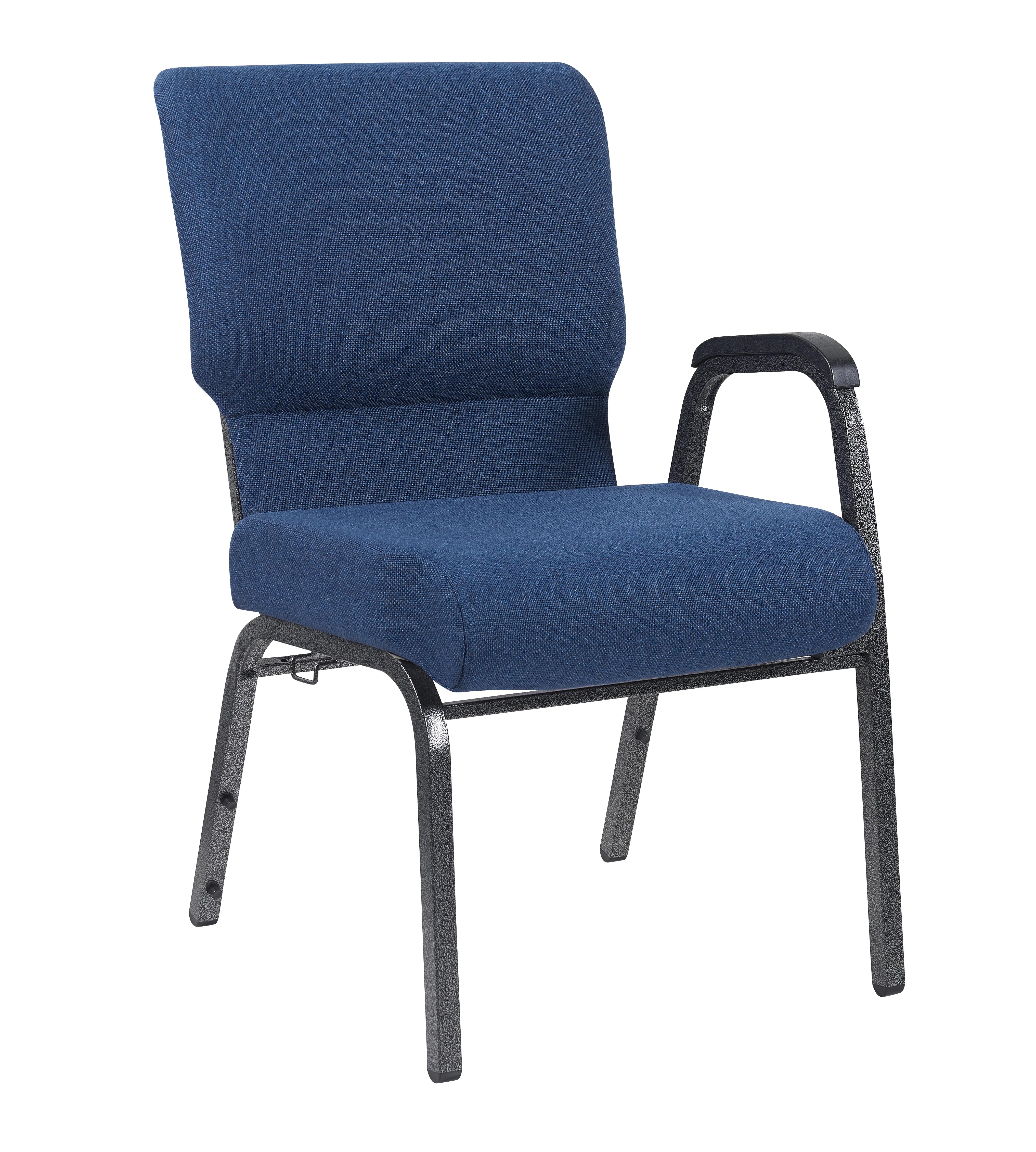 Indigo Fabric Church Chair with Left Arm Cut Away Back 20.5" on Silver Vein Frame