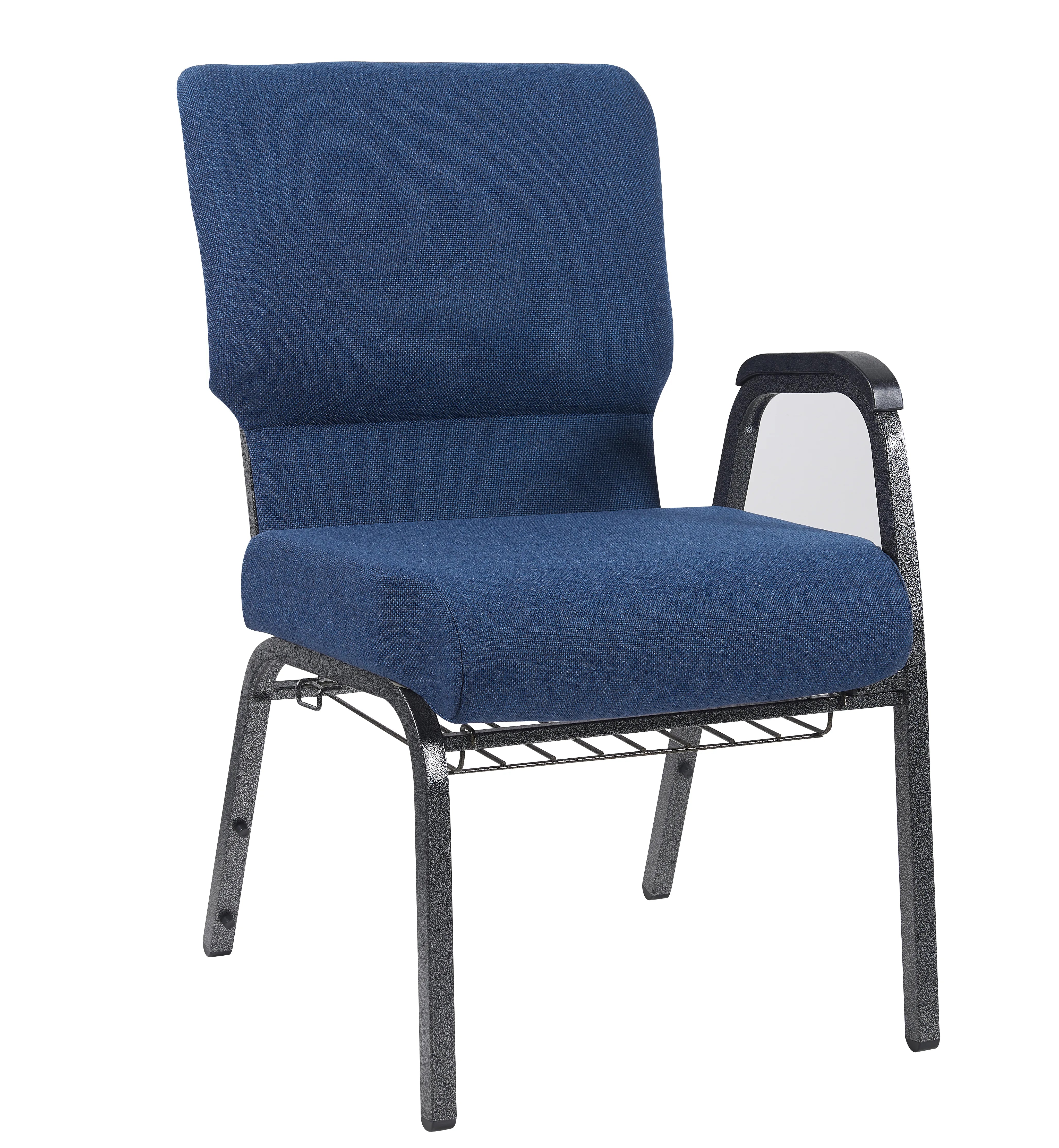 Indigo Fabric Church Chair with Left Arm Cut Away Back 20.5" on Silver Vein Frame