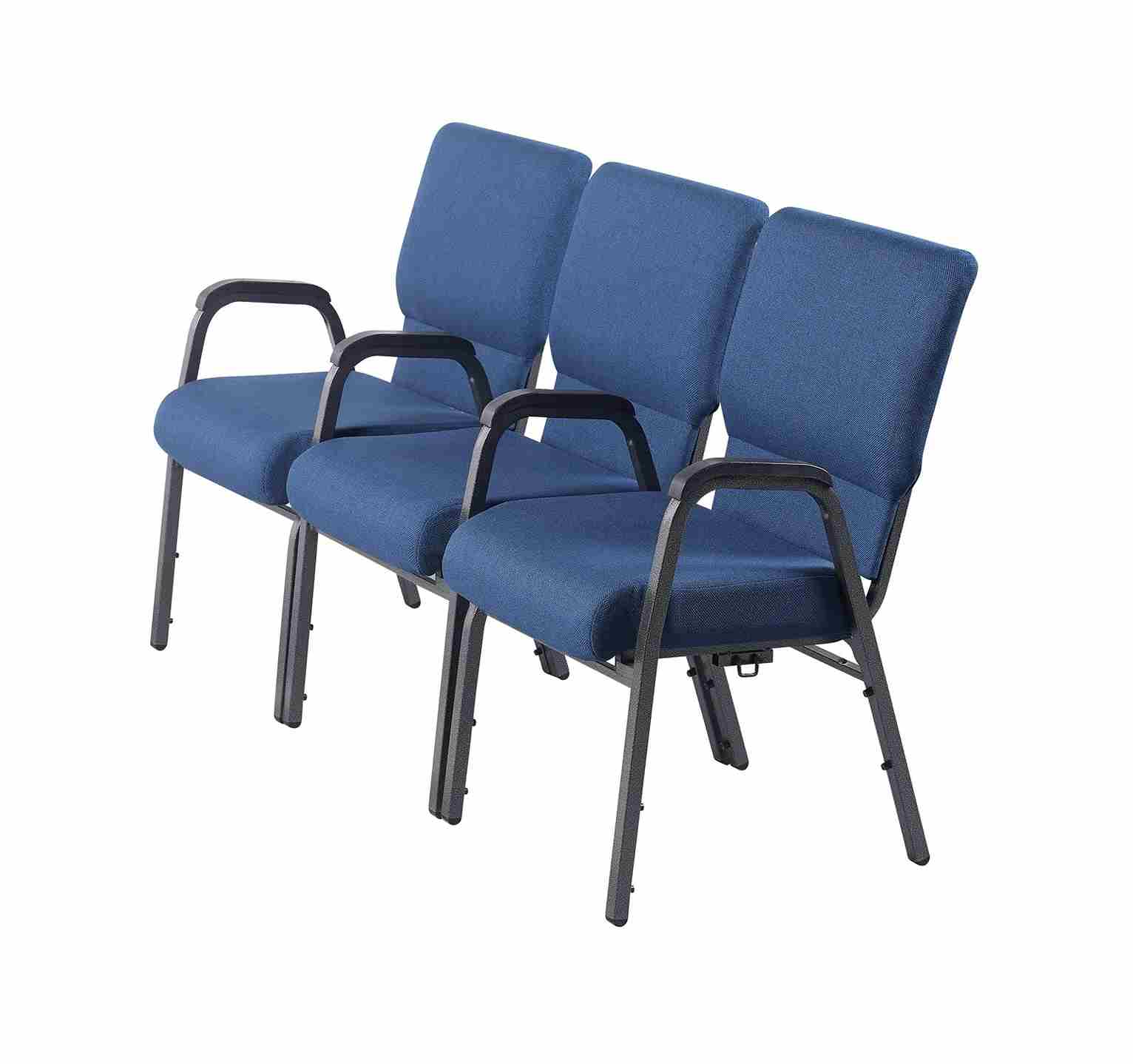 Chivari Indigo Fabric Church Chair with Left Arm Cut Away Back 20.5" on Silver Vein Frame CH20IMSV-L-ZF-T
