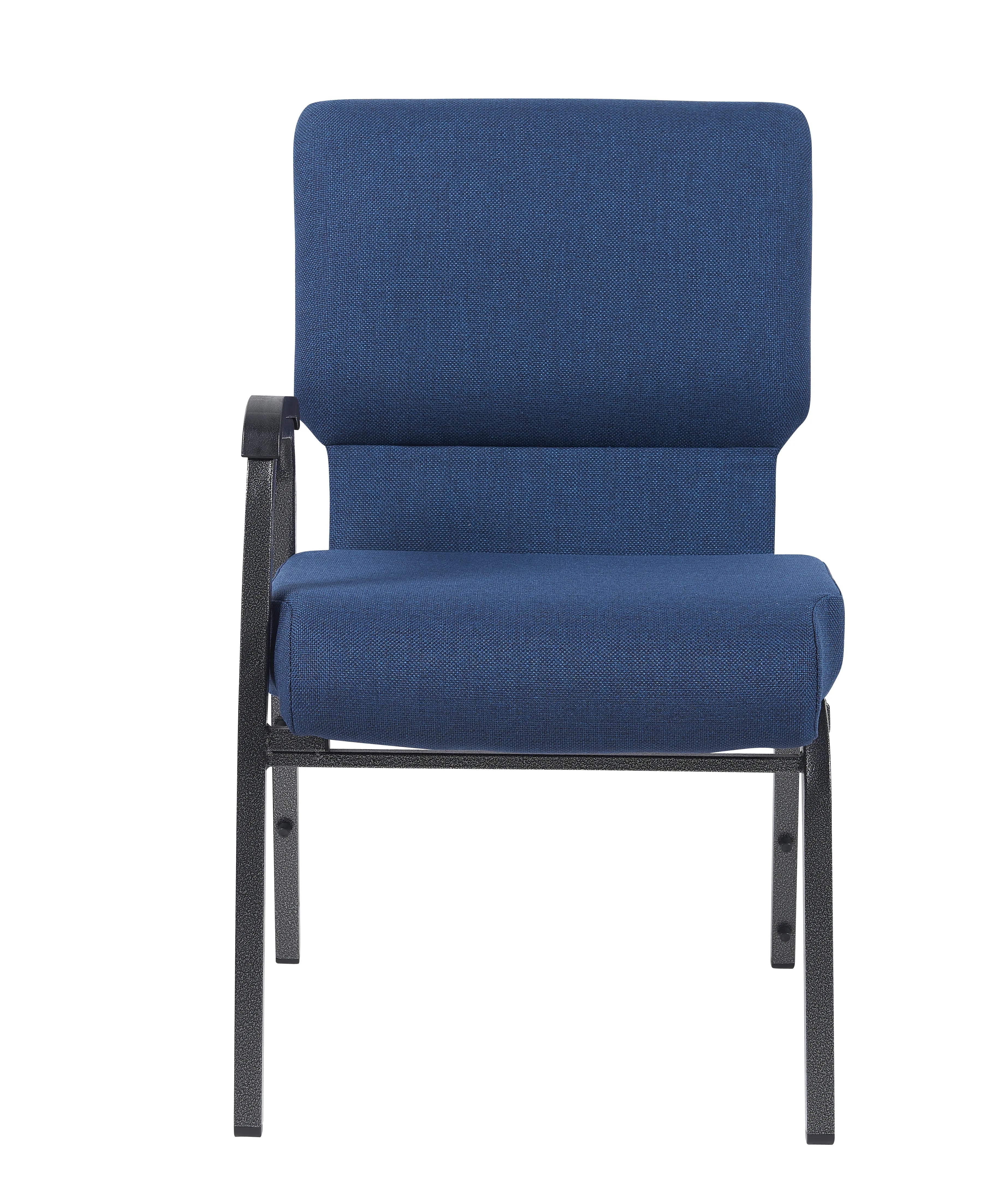 Indigo Fabric Church Chair with Right Arm with Cut Away Back 20.5" on  Silver Vein Frame