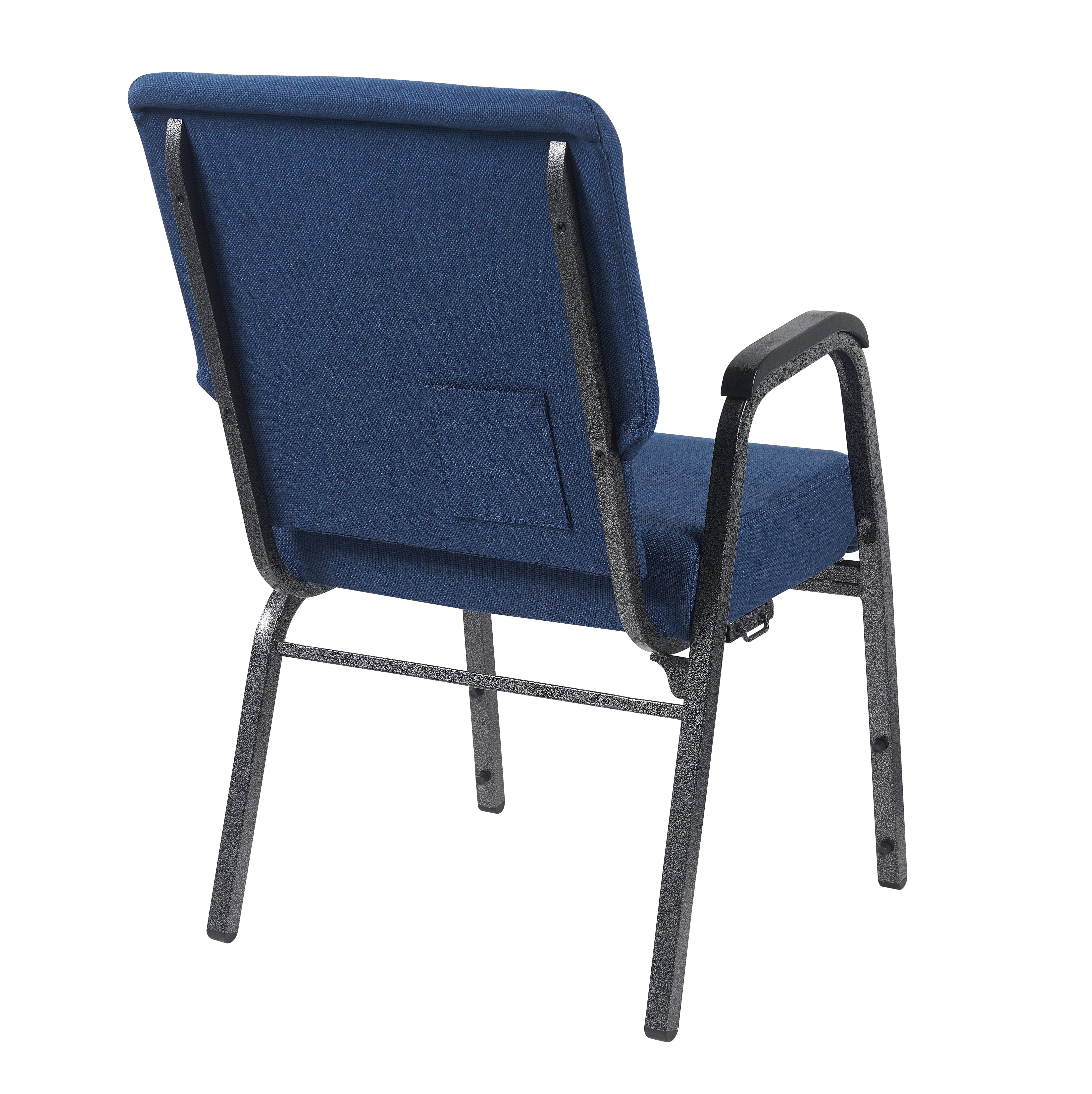 Indigo Fabric Church Chair with Right Arm with Cut Away Back 20.5" on  Silver Vein Frame