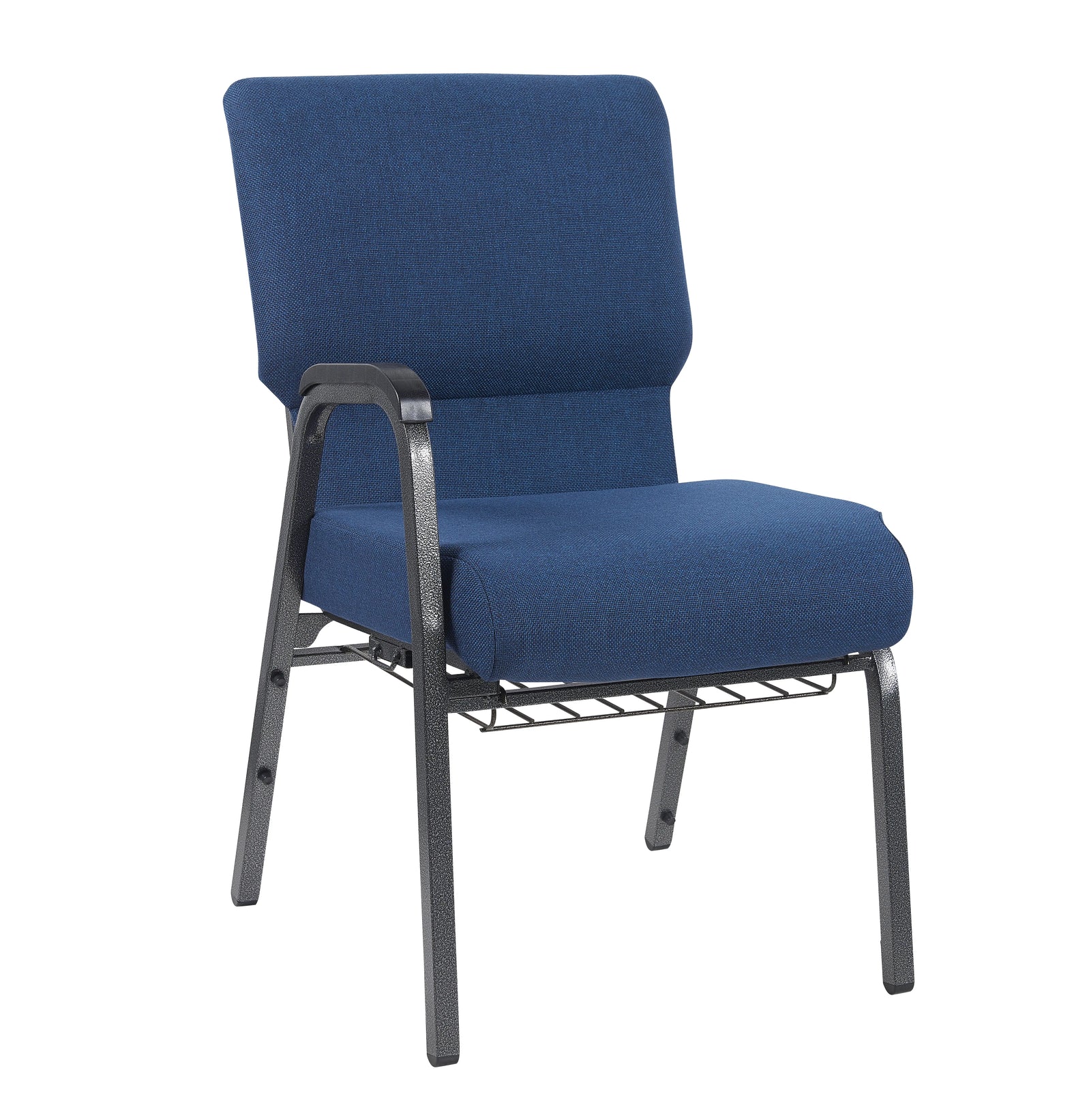 Indigo Fabric Church Chair with Right Arm with Cut Away Back 20.5