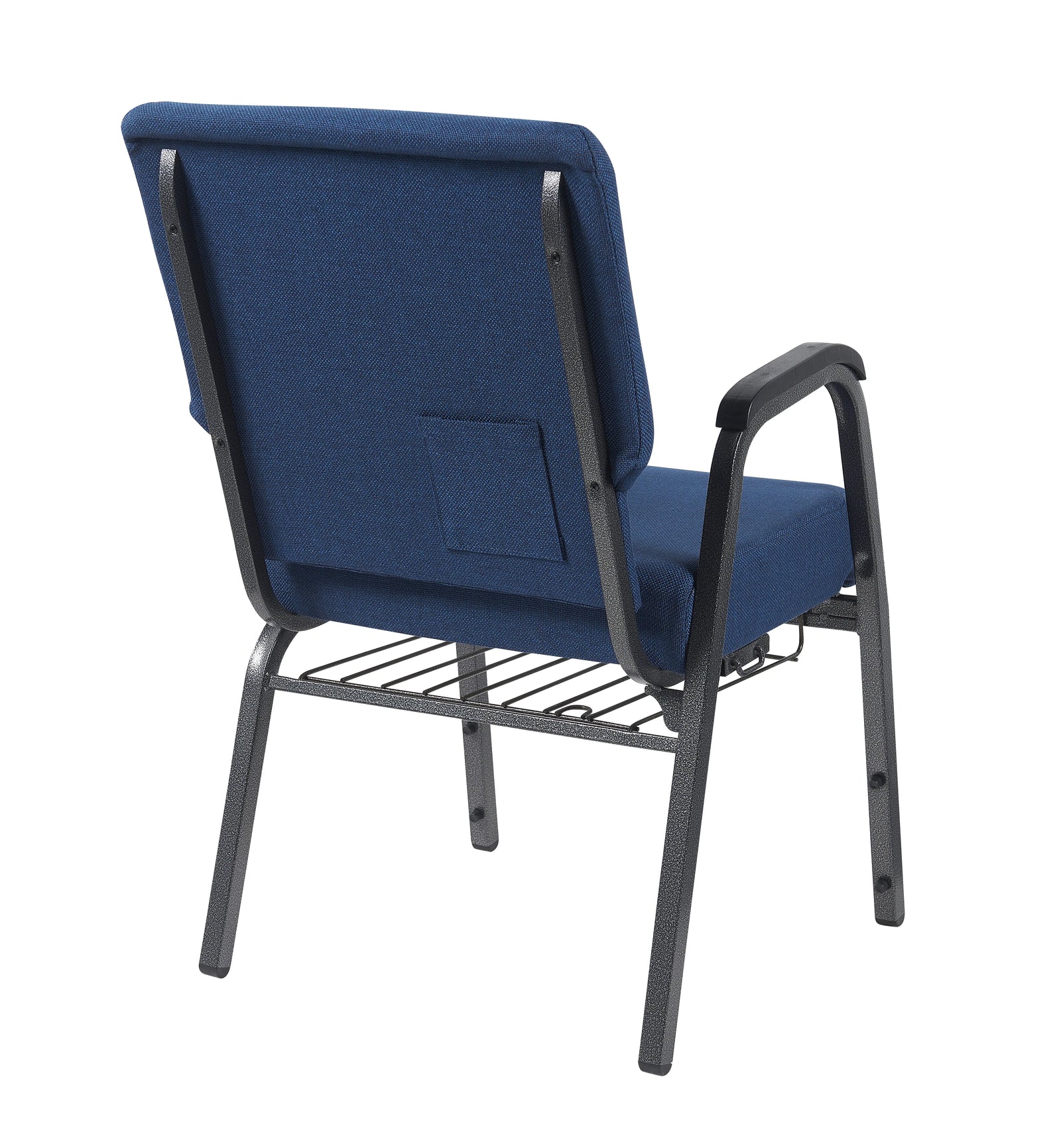 Indigo Fabric Church Chair with Right Arm with Cut Away Back 20.5