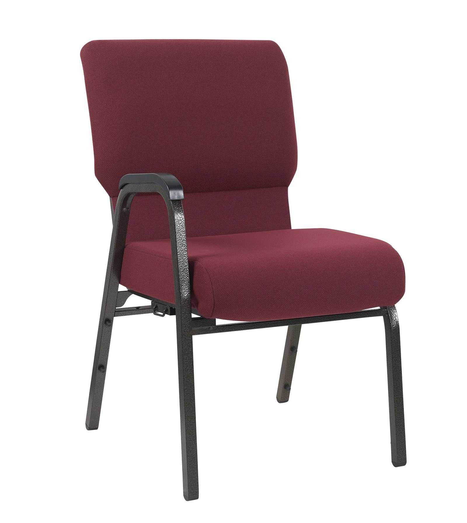 Maroon Fabric Church Chair with Right Arm Cut Away Back 20.5" on Gold Vein Frame