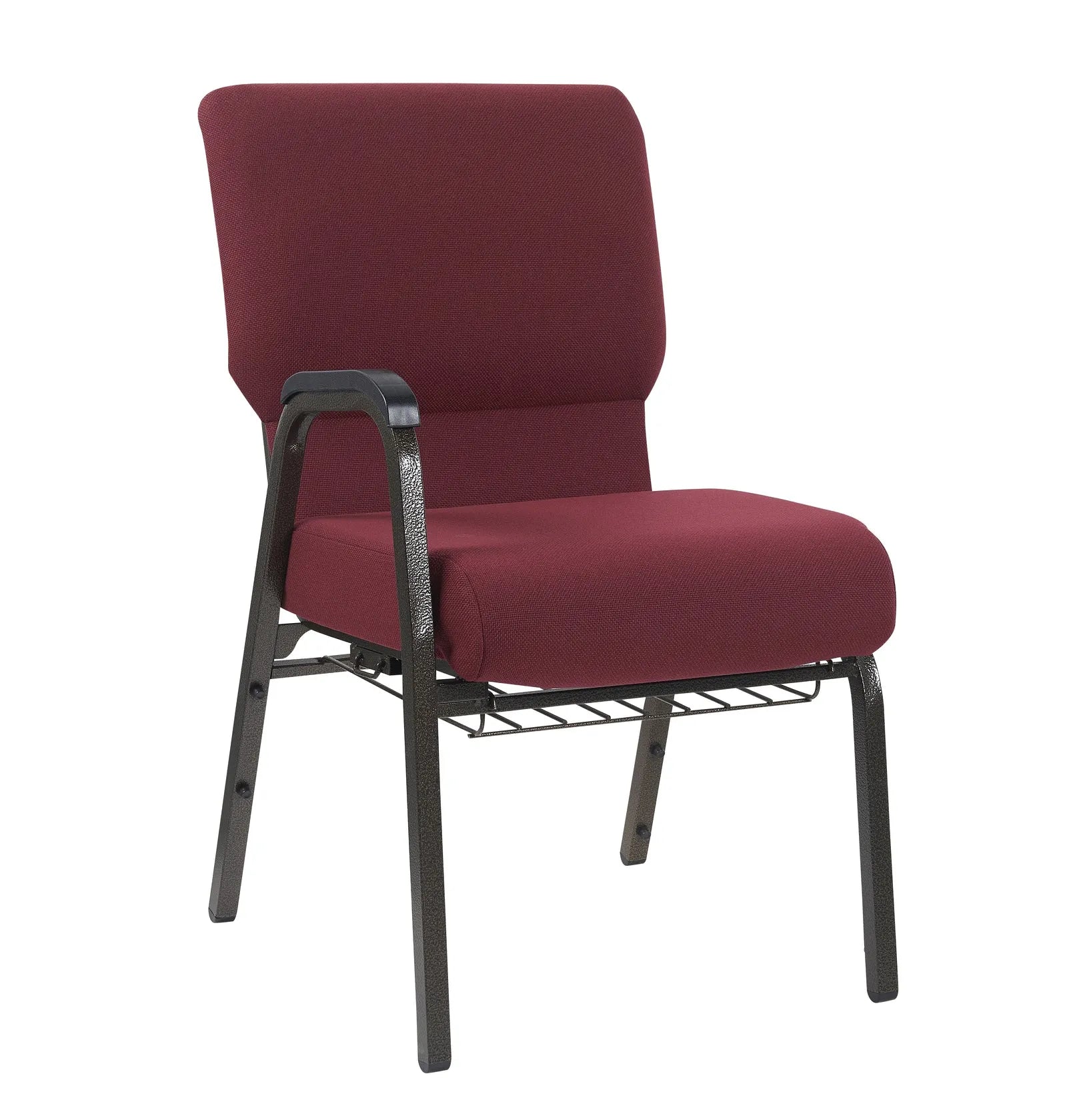 Maroon Fabric Church Chair with Right Arm Cut Away Back 20.5" on Gold Vein Frame