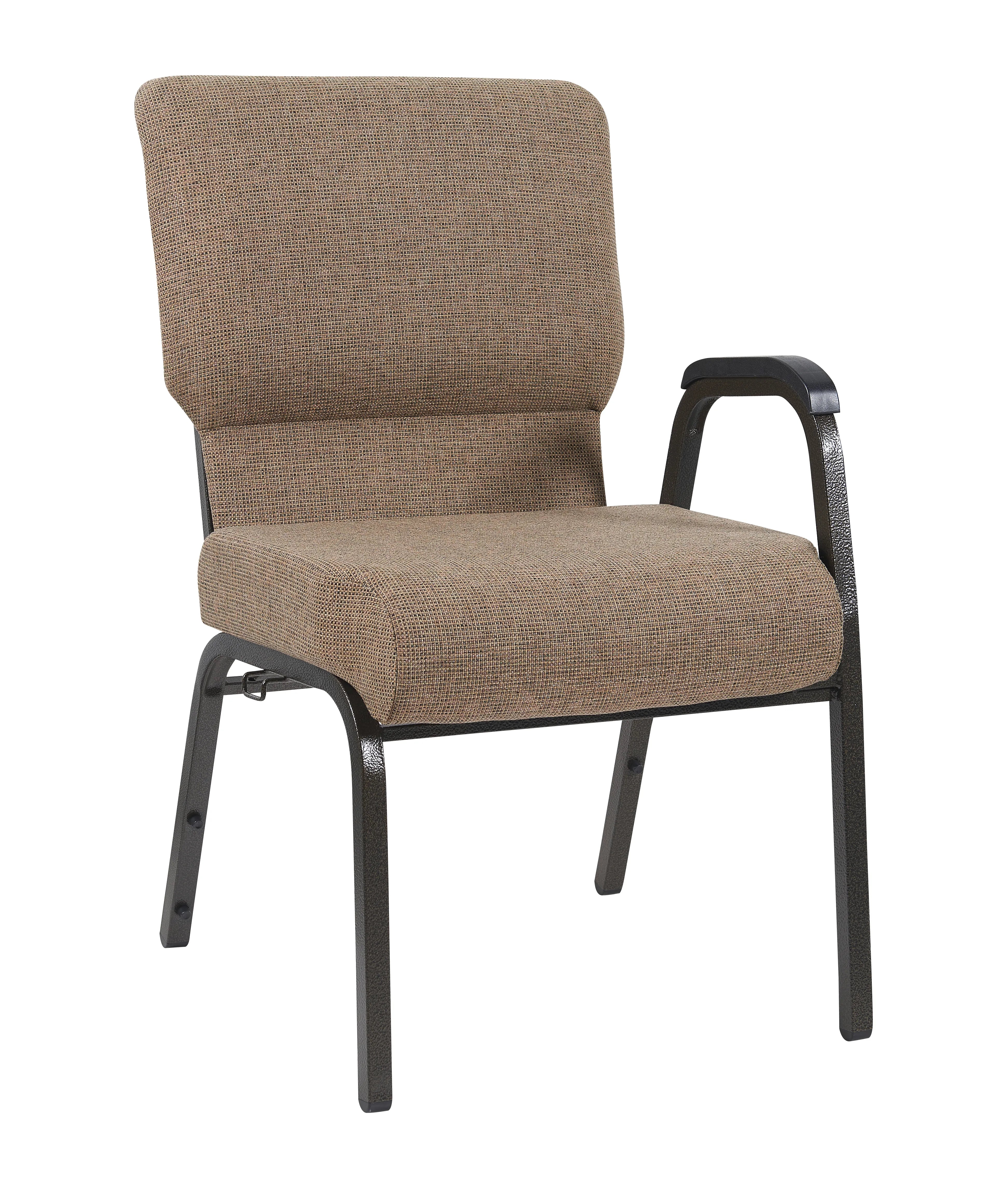 Tan Fabric Church Chair with Left Arm Cut Away Back 20.5" on Gold Vein Frame 