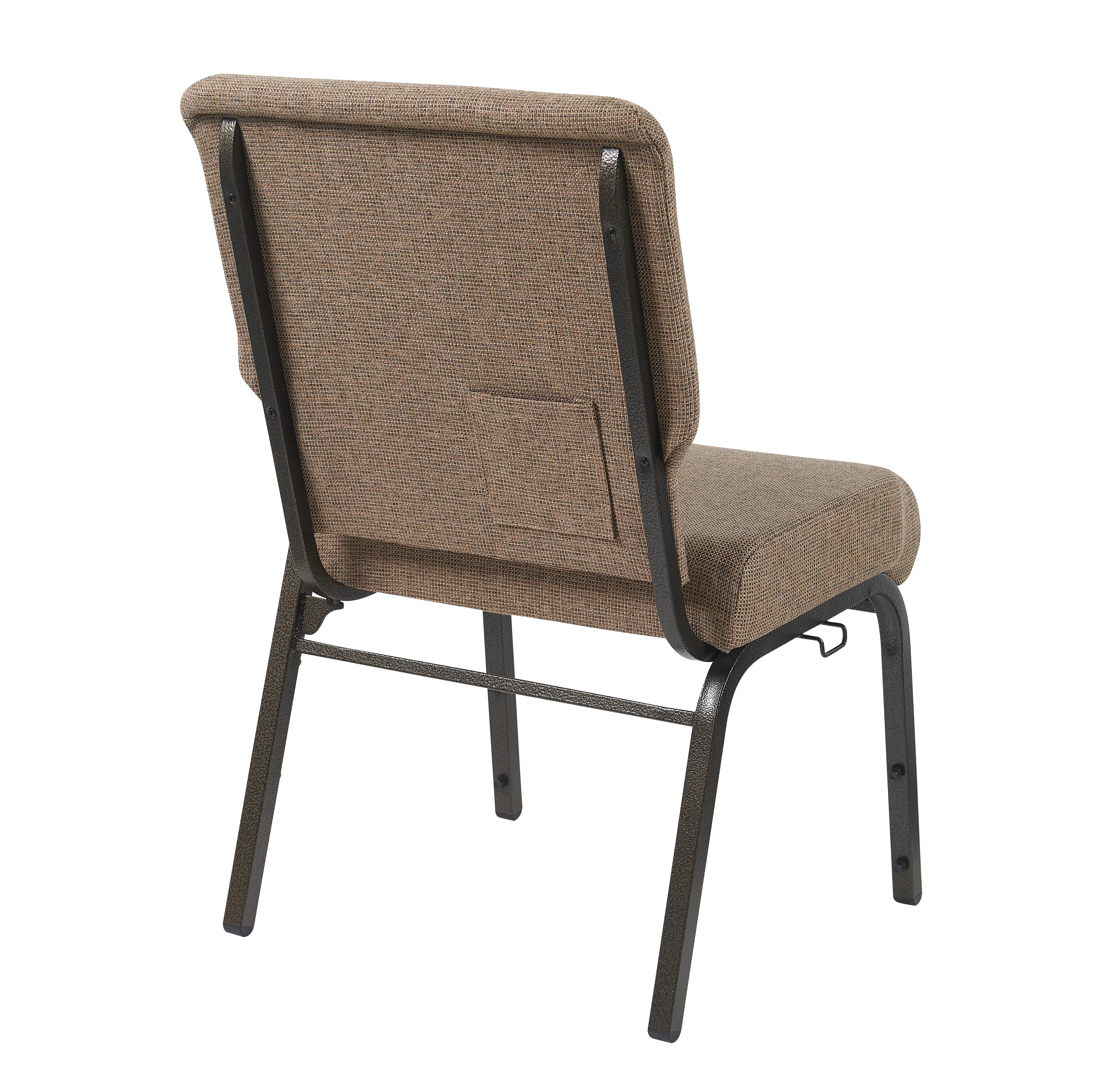 Tan Fabric Church Chair with Left Arm Cut Away Back 20.5" on Gold Vein Frame 