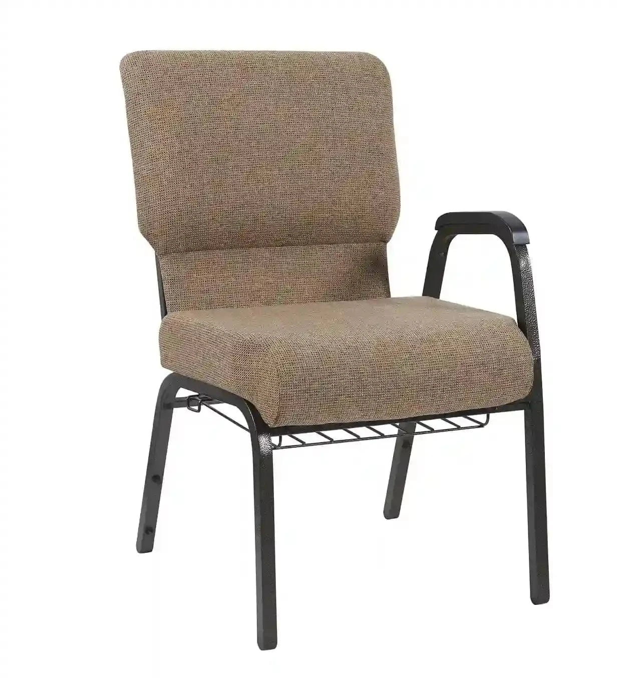 Chivari Tan Fabric Church Chair with Left Arm Cut Away Back 20.5