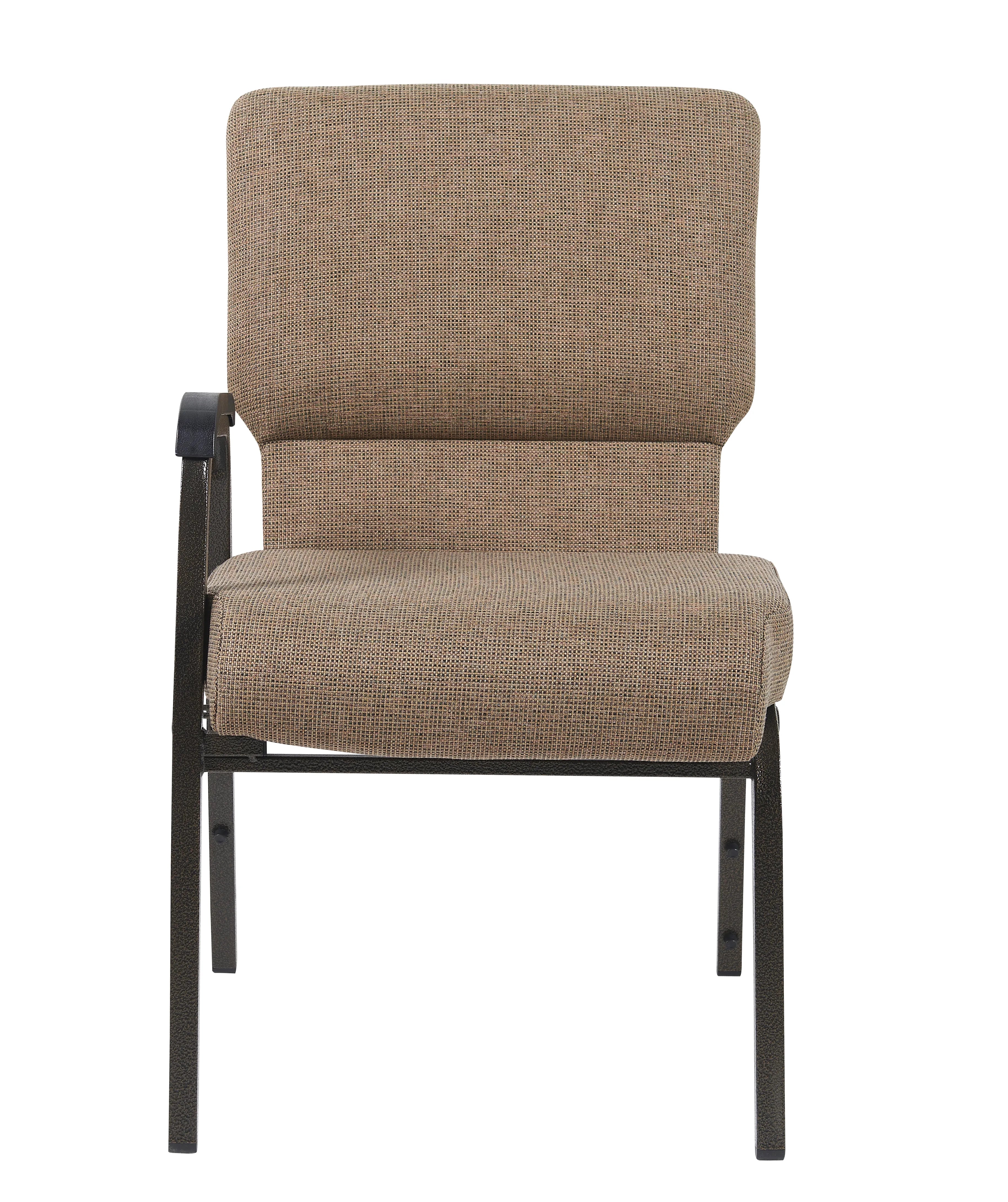 Tan Fabric Church Chair with Right Arm Cut Away Back 20.5" on Gold Vein Frame 