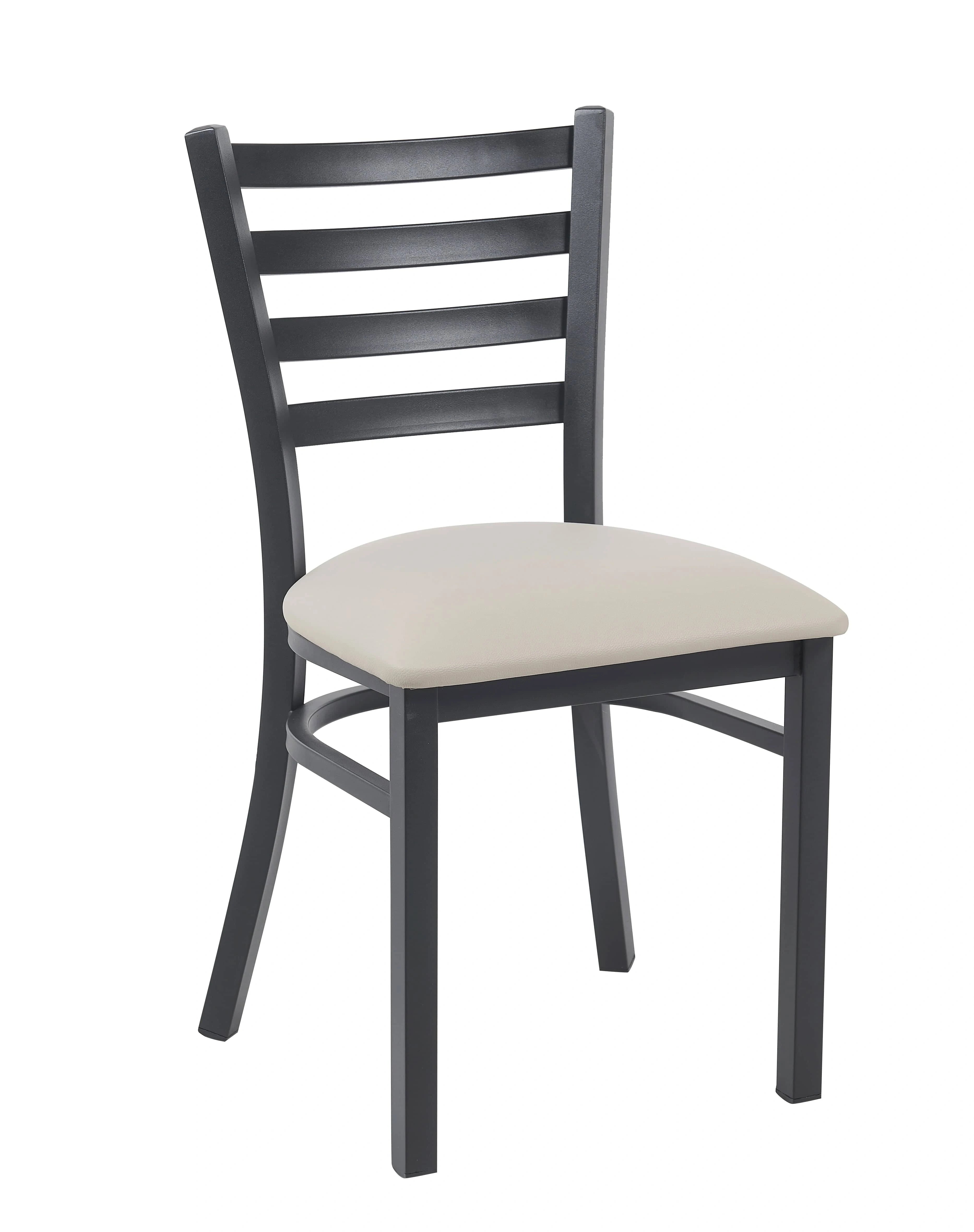 Ladder Back Restaurant Chair with Black Metal Frame and Light Gray Vinyl Seat