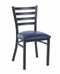 Ladder Back Restaurant Chair with Black Metal Frame and Navy Blue Vinyl Seat