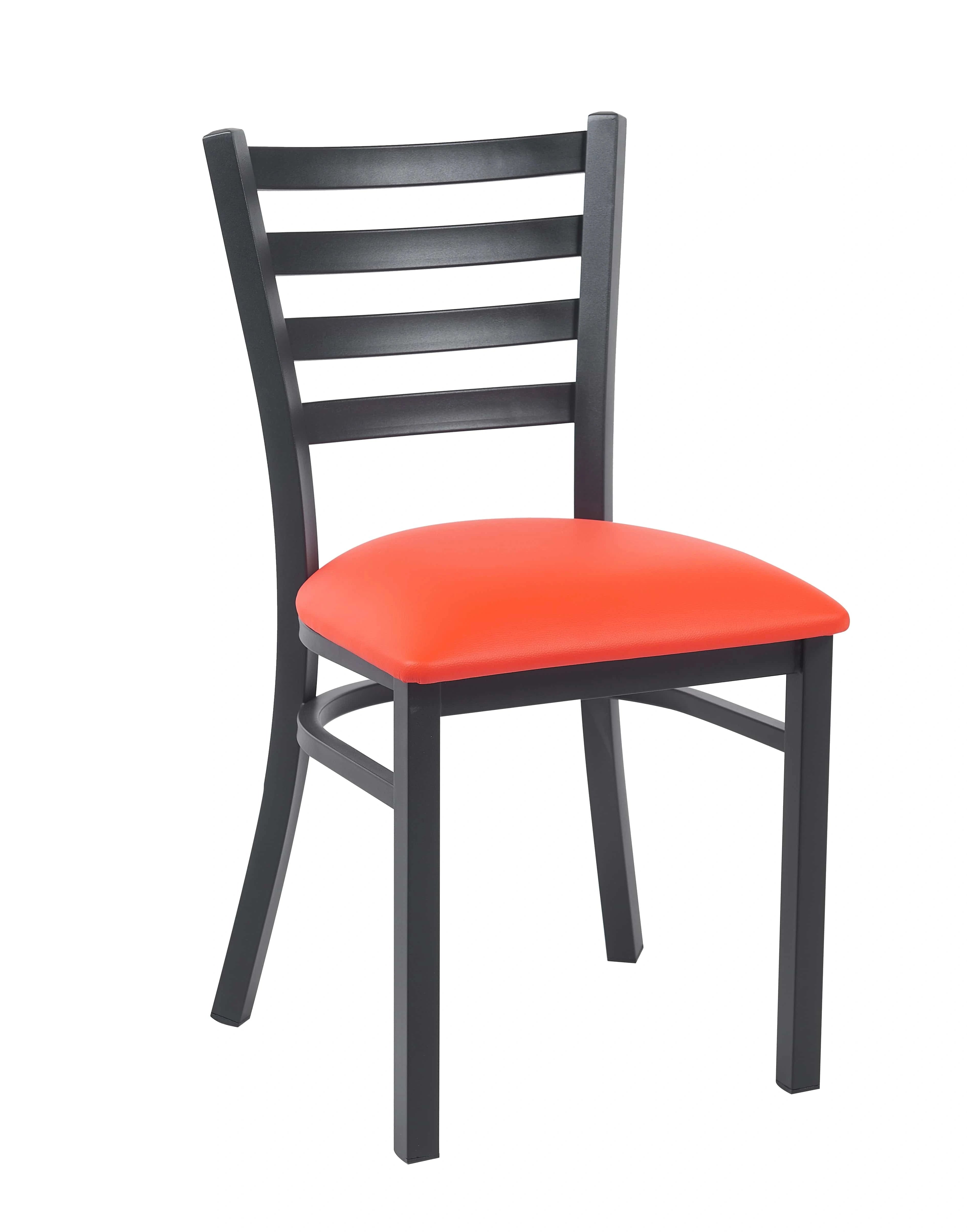 Ladder Back Restaurant Chair with Black Metal Frame and Red Vinyl Seat