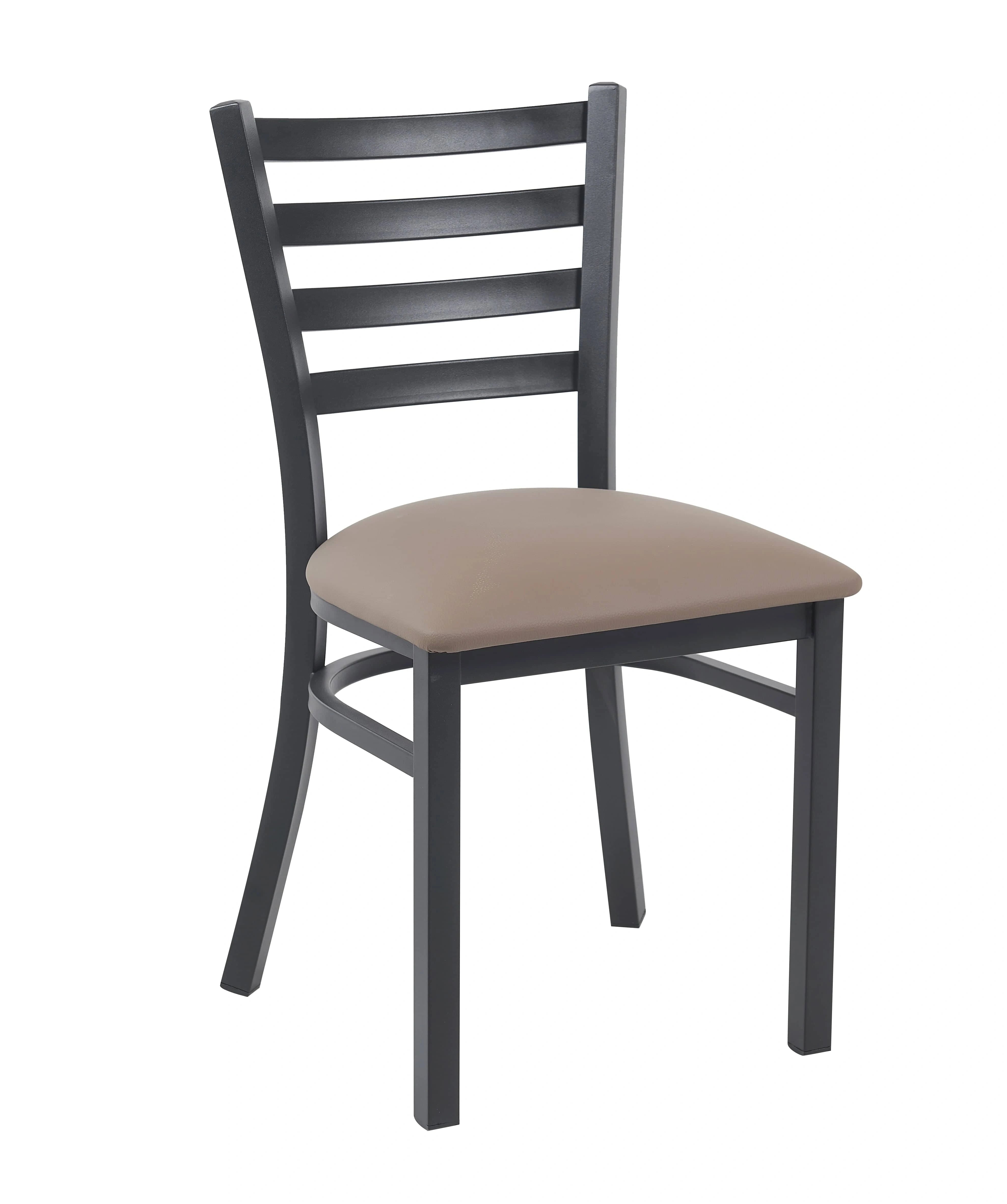 Ladder Back Restaurant Chair with Black Metal Frame and Taupe Vinyl Seat