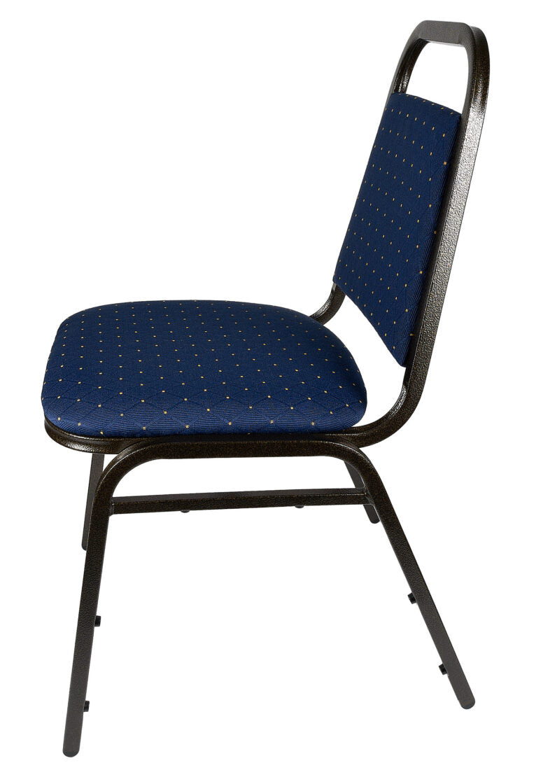 Banquet Chair – Trapezoid | Navy Blue Fabric with Gold Dots on Gold Vein Frame CQTFBLU-ZF-T