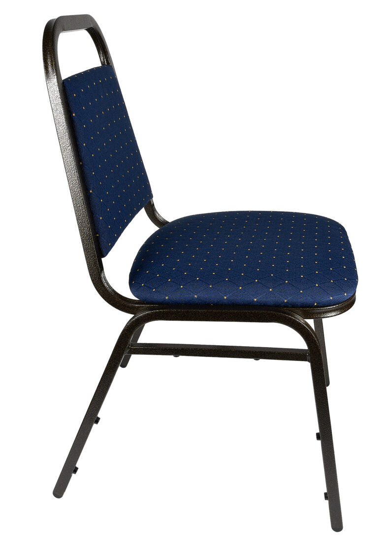 Banquet Chair – Trapezoid | Navy Blue Fabric with Gold Dots on Gold Vein Frame CQTFBLU-ZF-T