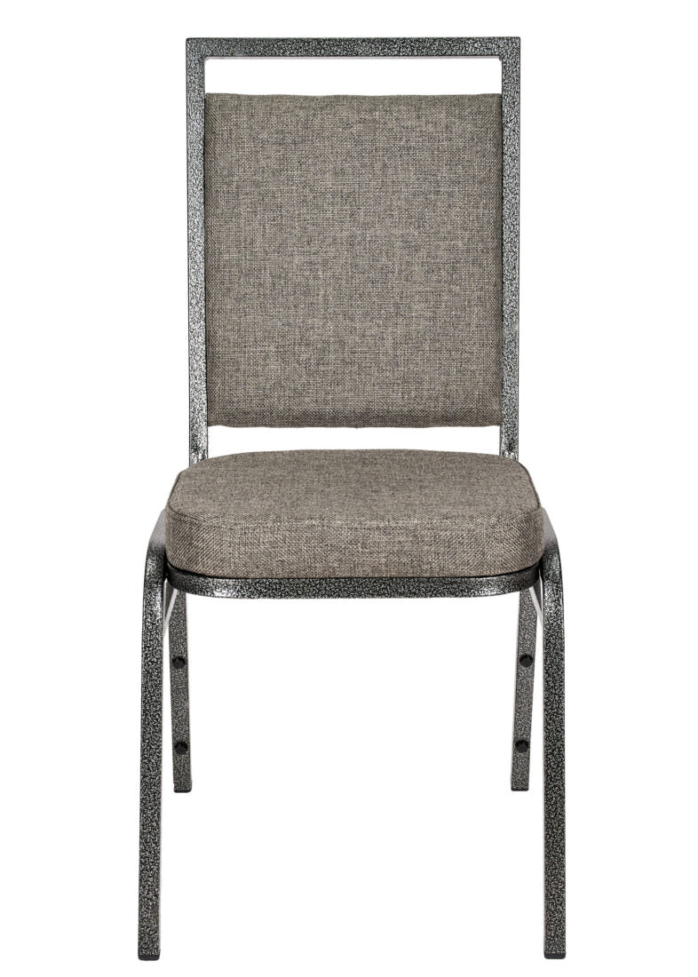 Charcoal Grey Fabric on Silver Vein Frame Square Back Banquet Chair by Chivari