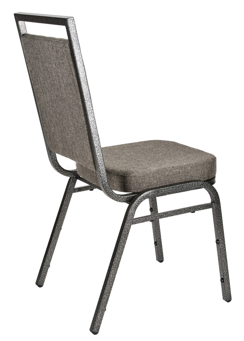 Charcoal Grey Fabric on Silver Vein Frame Square Back Banquet Chair by Chivari