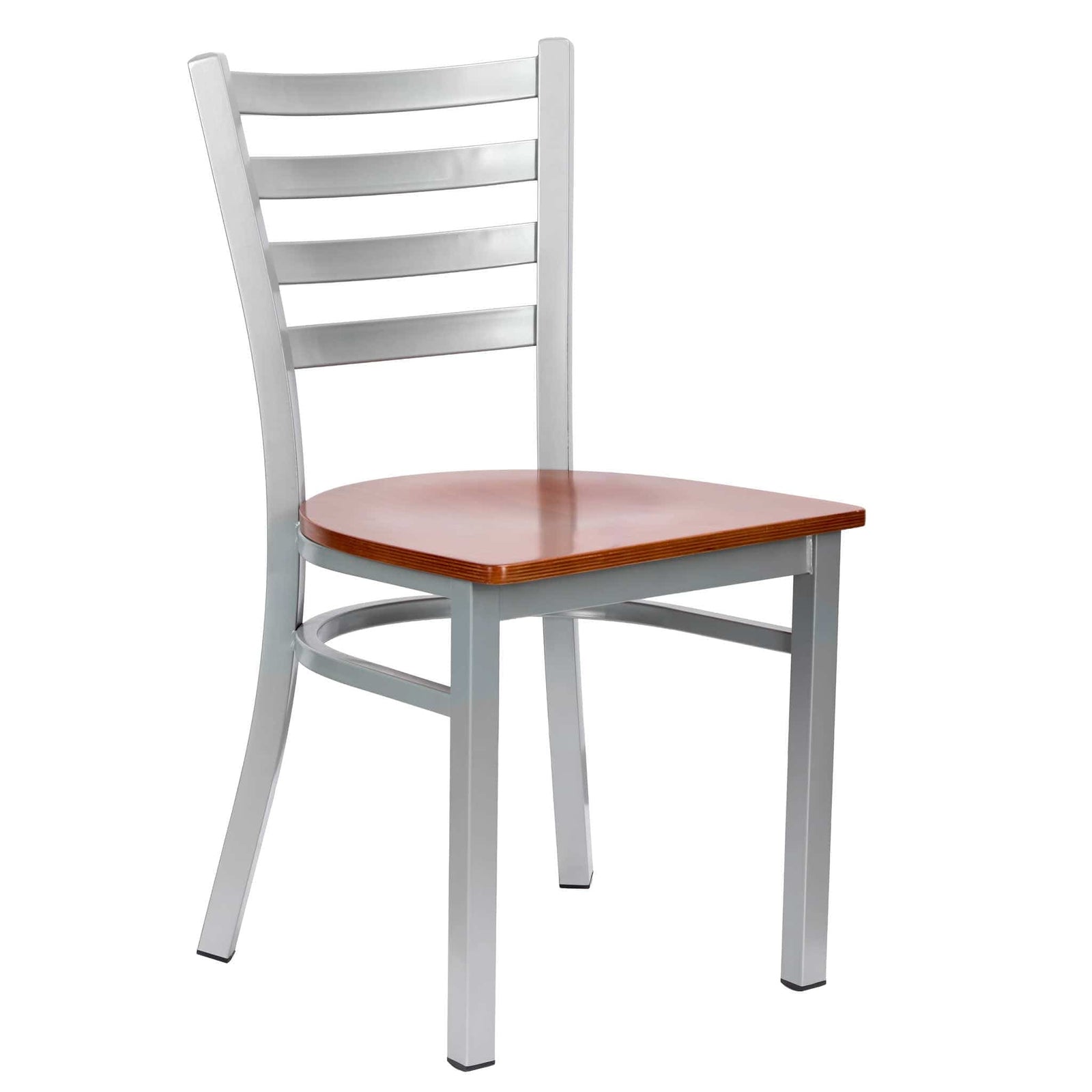 Chivari Ladder Back Restaurant Chair with Silver Frame and Cherry Wood Seat CLMSWCW-ZF-KT