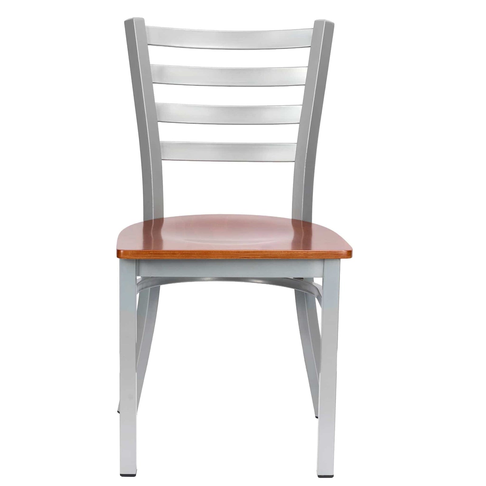 Chivari Ladder Back Restaurant Chair with Silver Frame and Cherry Wood Seat CLMSWCW-ZF-KT