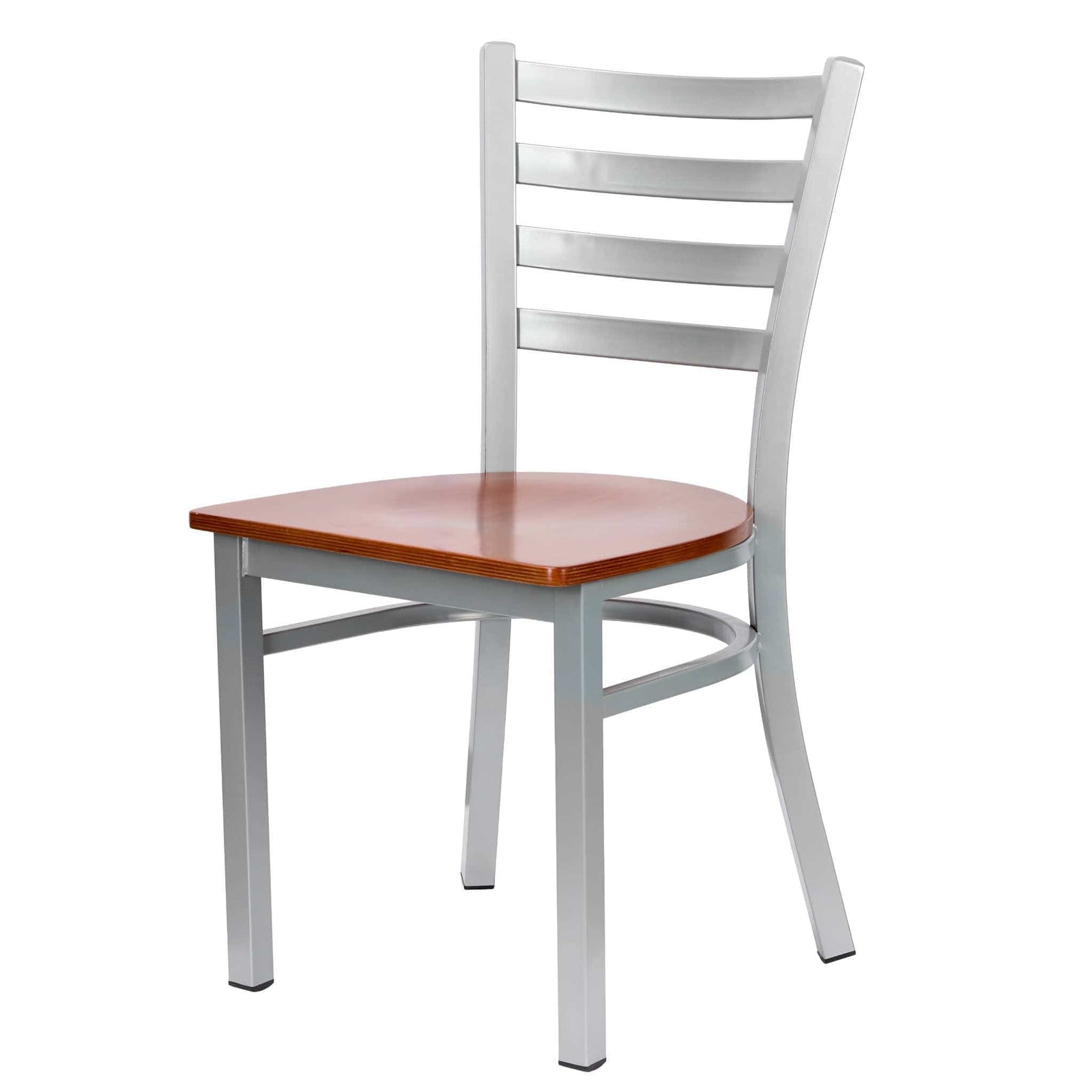 Chivari Ladder Back Restaurant Chair with Silver Frame and Cherry Wood Seat CLMSWCW-ZF-KT