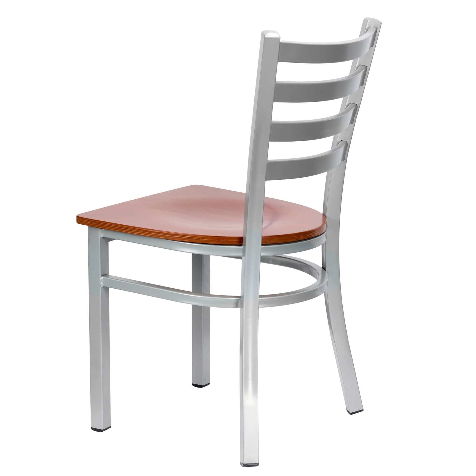 Chivari Ladder Back Restaurant Chair with Silver Frame and Cherry Wood Seat CLMSWCW-ZF-KT